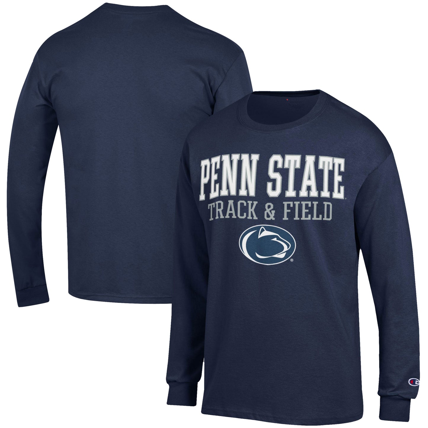 Men's Champion Navy Penn State Nittany Lions Track & Field Stack Long Sleeve T-Shirt