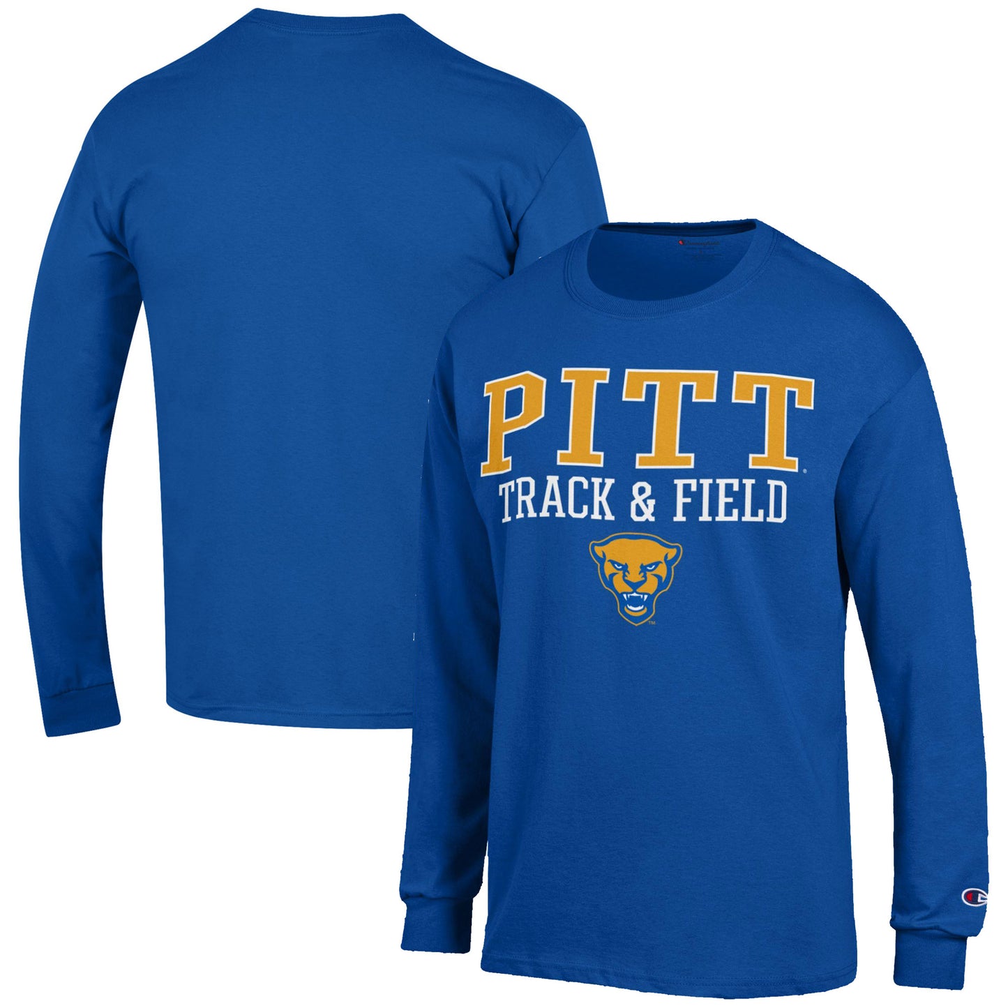 Men's Champion Royal Pitt Panthers Track & Field Stack Long Sleeve T-Shirt