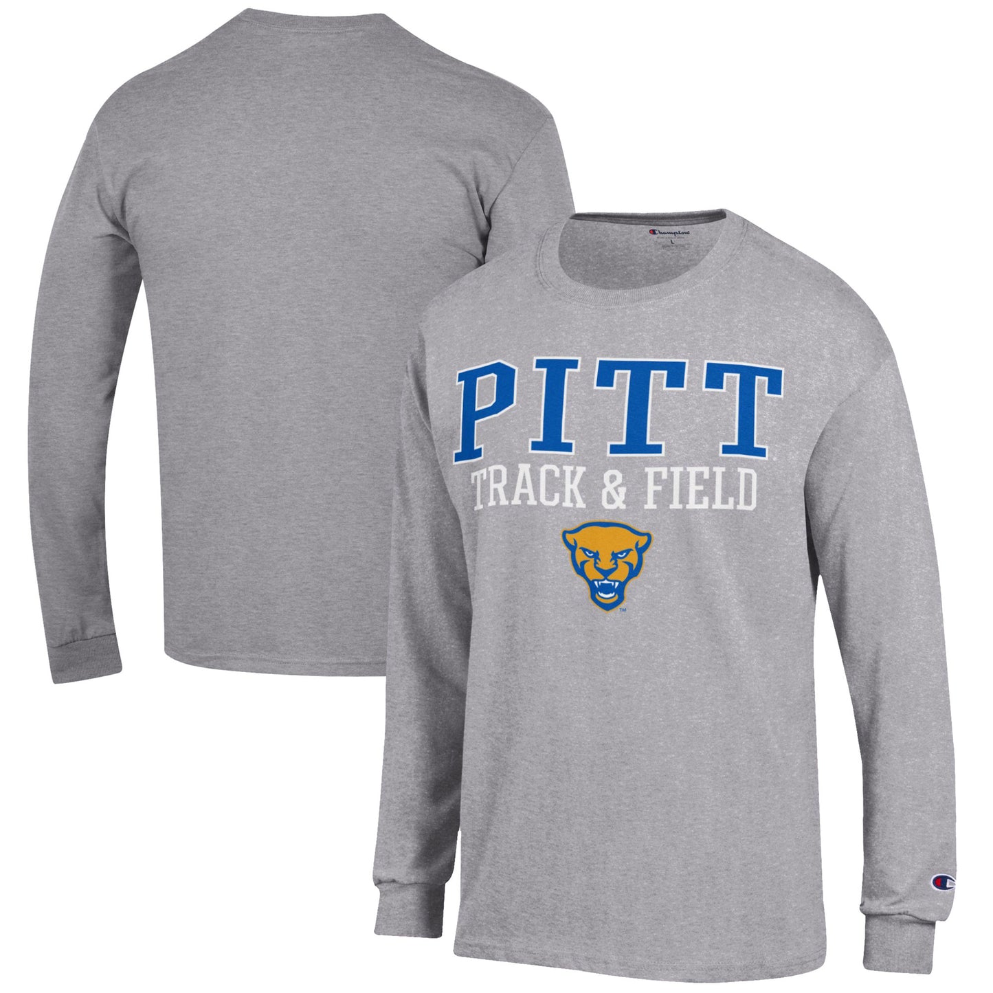 Men's Champion Gray Pitt Panthers Track & Field Stack Long Sleeve T-Shirt
