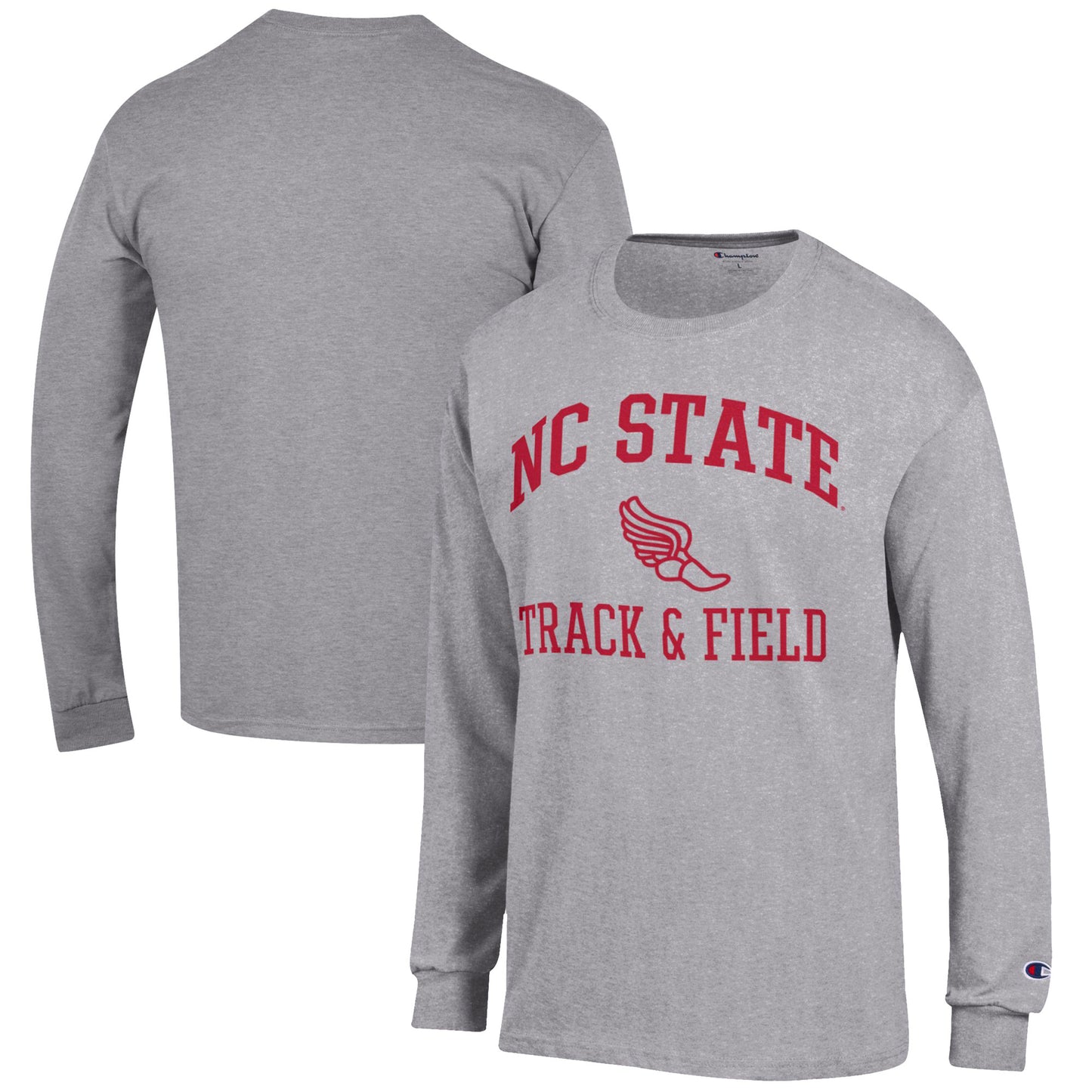 Men's Champion Gray NC State Wolfpack Track & Field Icon Long Sleeve T-Shirt