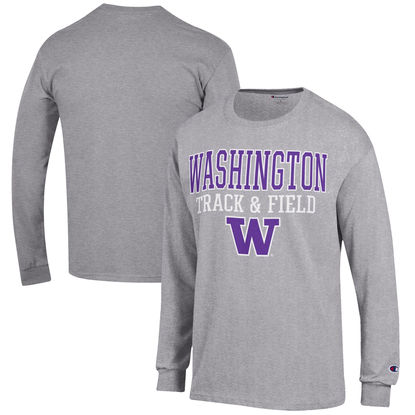 Men's Champion Gray Washington Huskies Track & Field Stack Long Sleeve T-Shirt