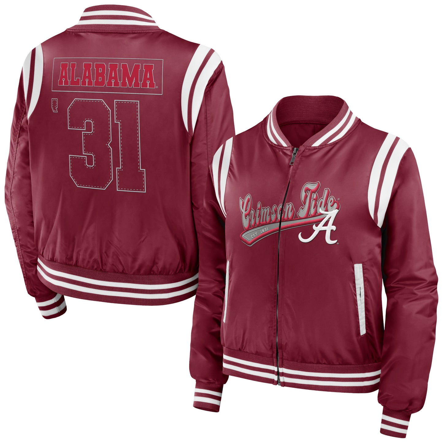 Women's WEAR by Erin Andrews Crimson Alabama Crimson Tide Football Bomber Full-Zip Jacket