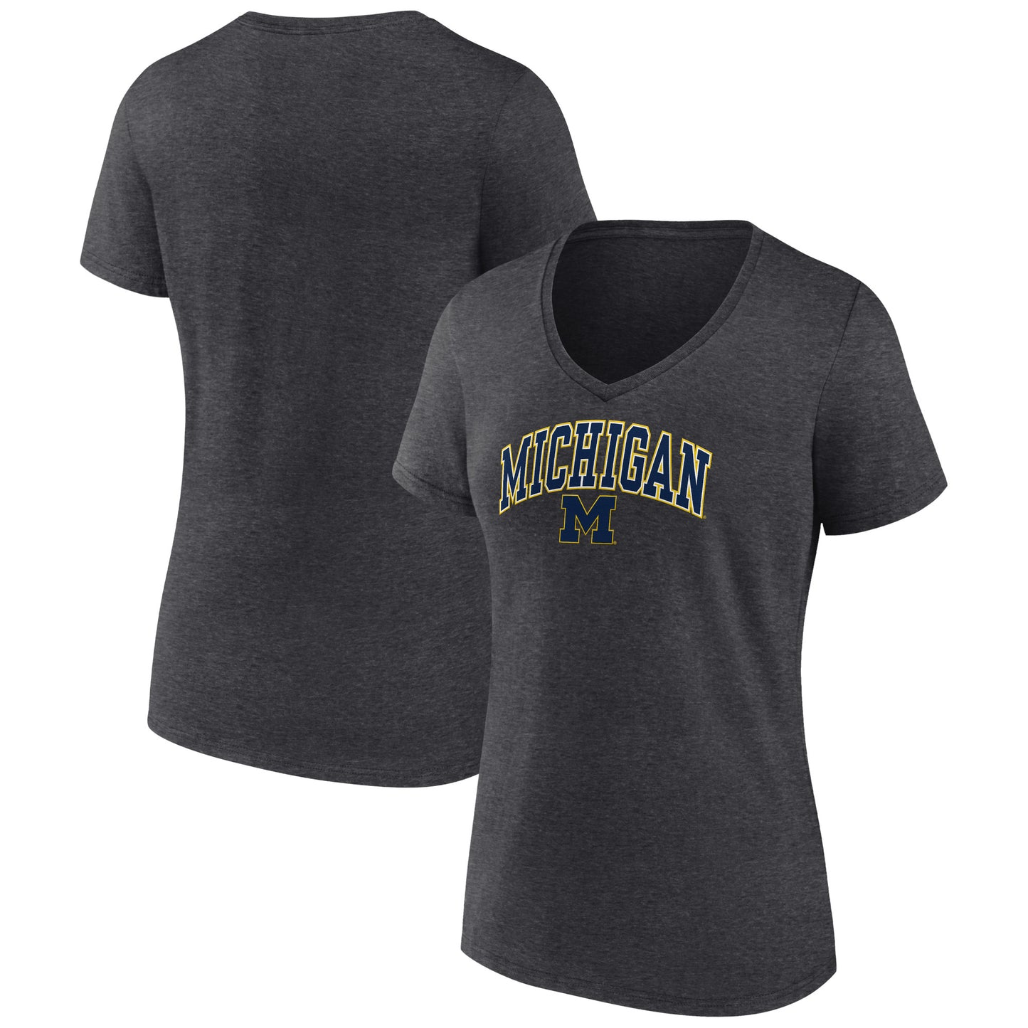 Women's Fanatics Heather Charcoal Michigan Wolverines Evergreen Campus V-Neck T-Shirt