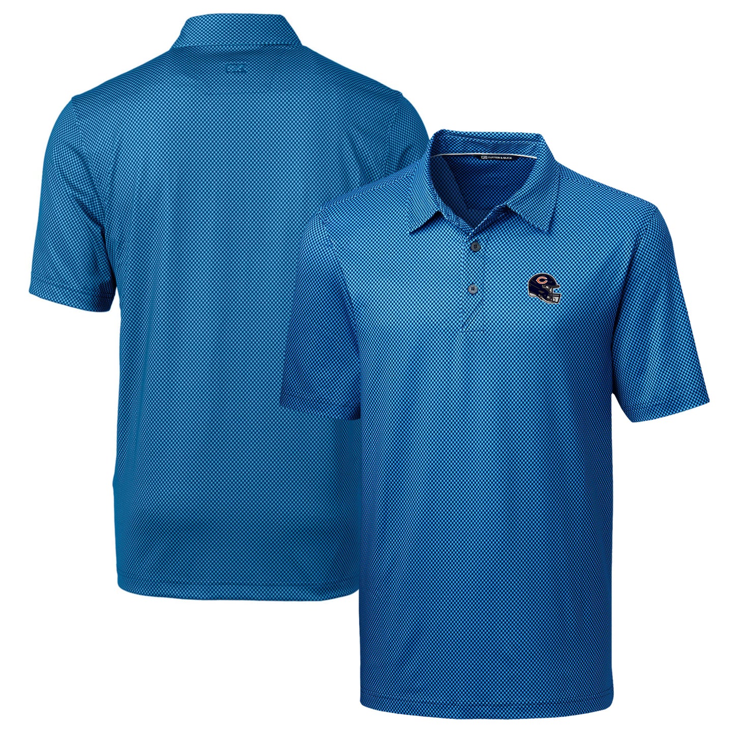 Men's Cutter & Buck Navy Chicago Bears Helmet Pike Mini Pennant Print Stretch Polo