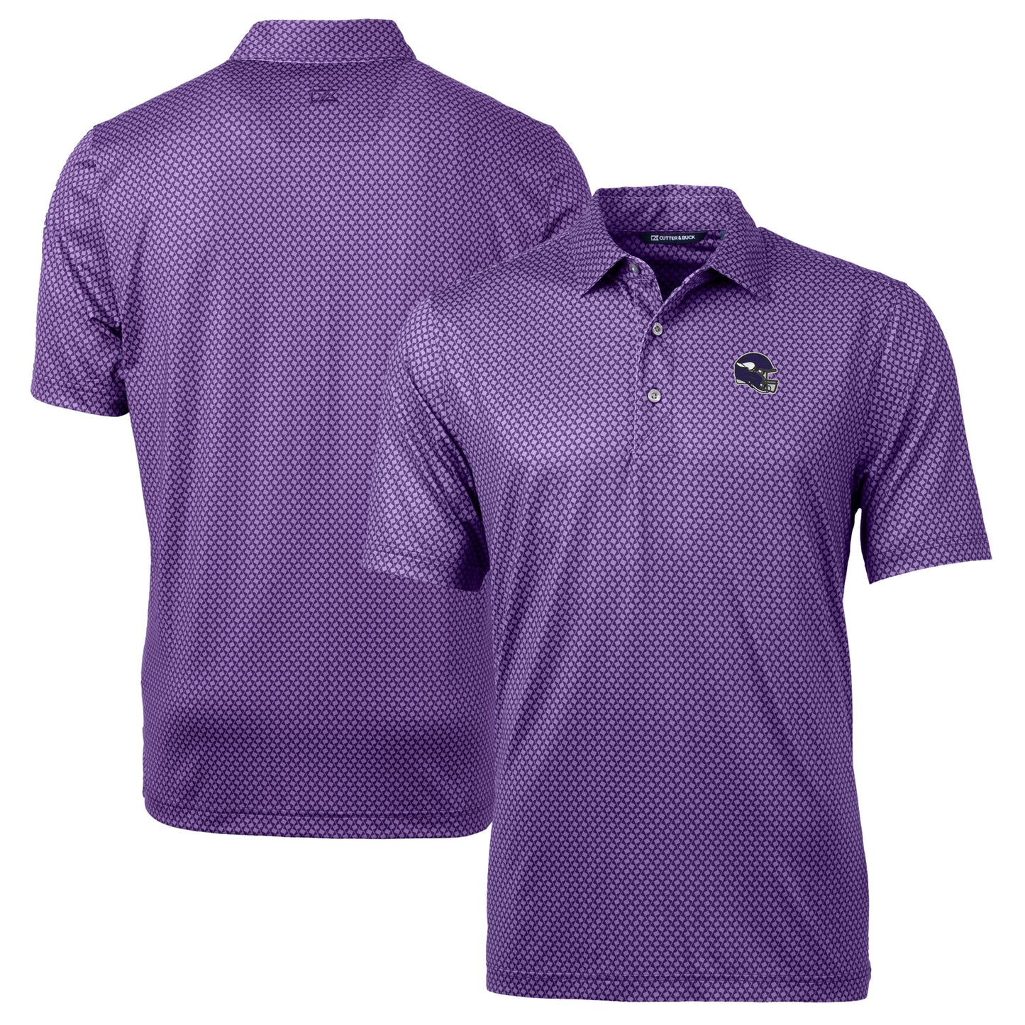 Men's Cutter & Buck Purple Minnesota Vikings Helmet Pike Banner Print Stretch Polo