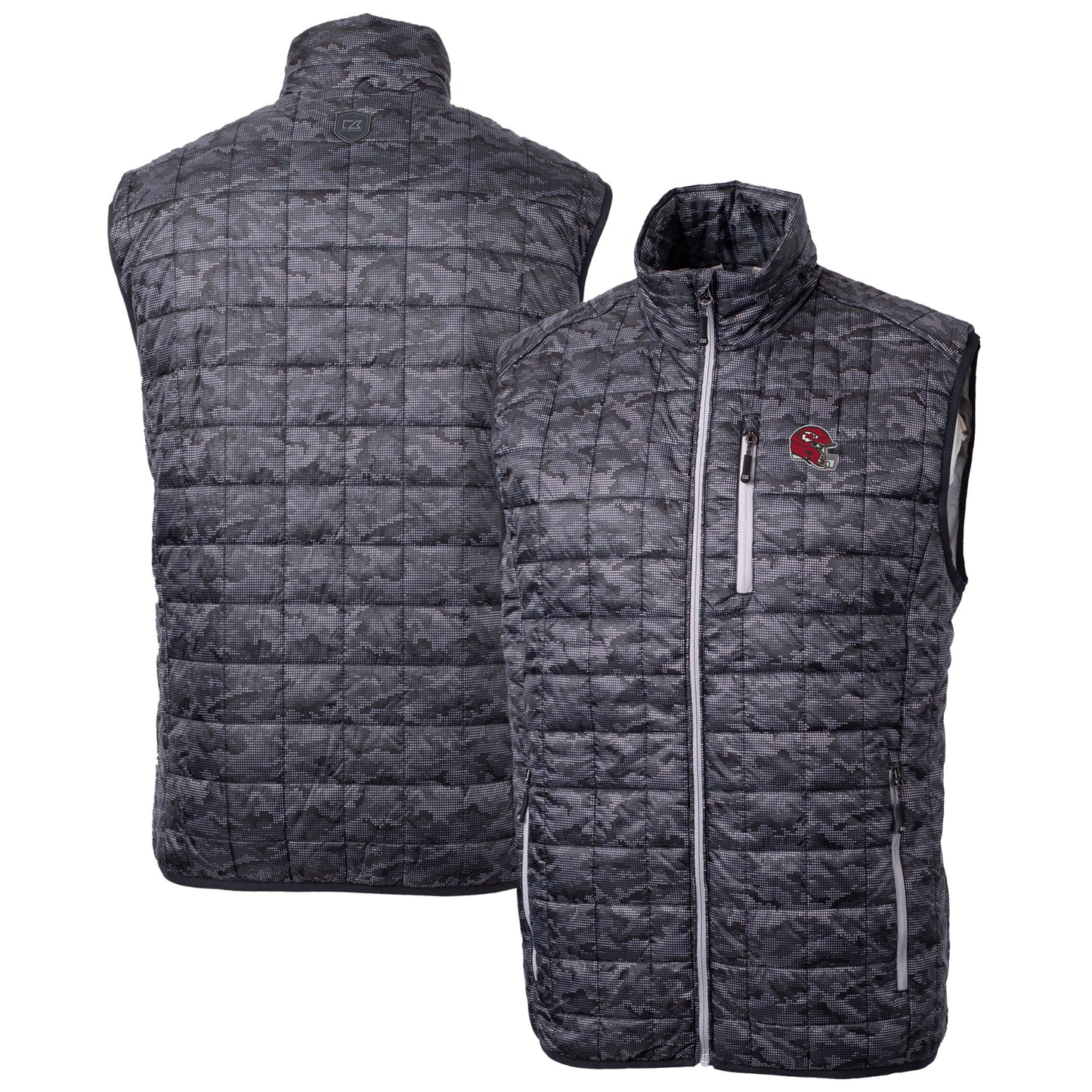 Men's Cutter & Buck Black Kansas City Chiefs Helmet Rainier PrimaLoft Eco Insulated Printed Full-Zip Puffer Vest