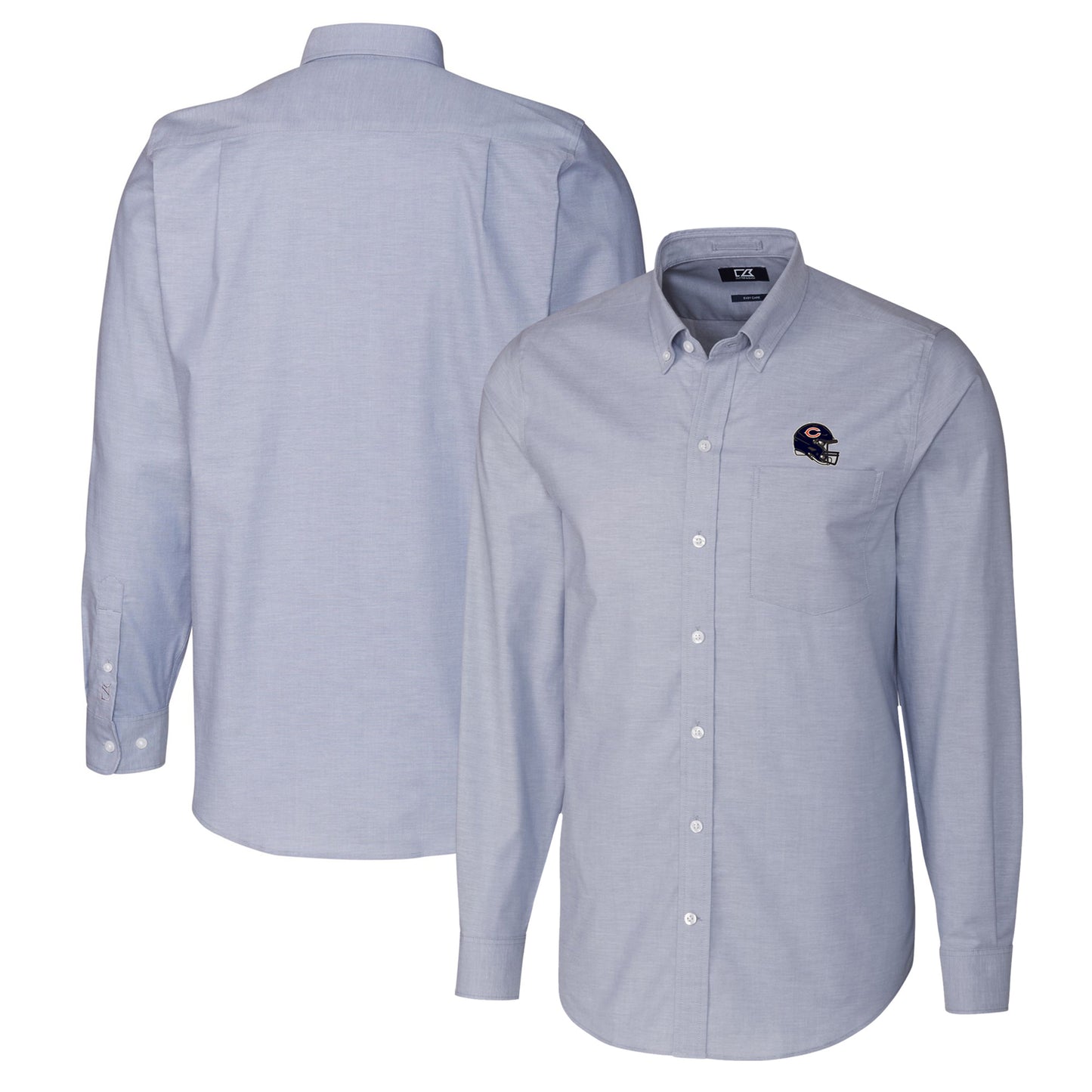 Men's Cutter & Buck Light Blue Chicago Bears Helmet Stretch Oxford Long Sleeve Button-Down Shirt