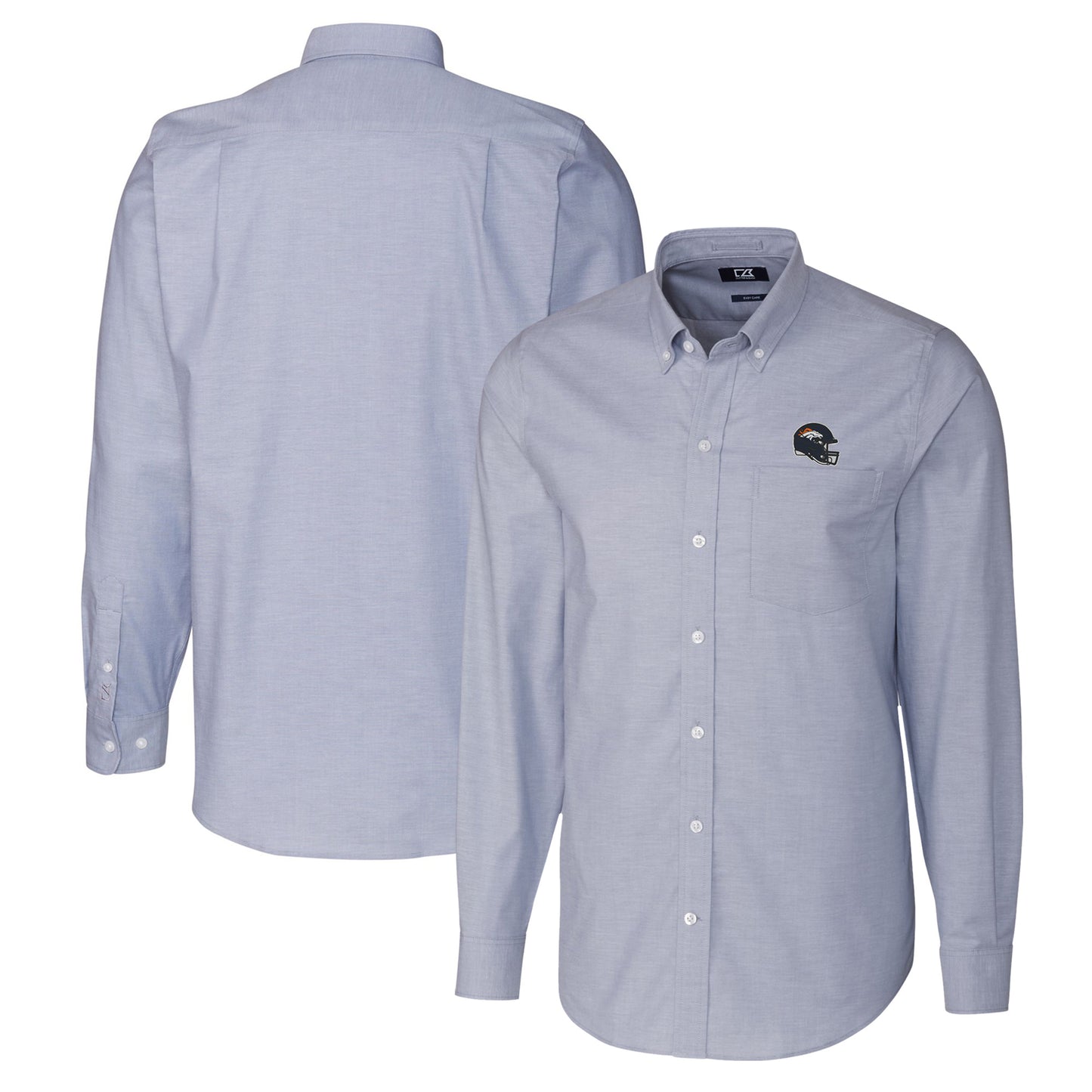 Men's Cutter & Buck Light Blue Denver Broncos Helmet Stretch Oxford Long Sleeve Button-Down Shirt