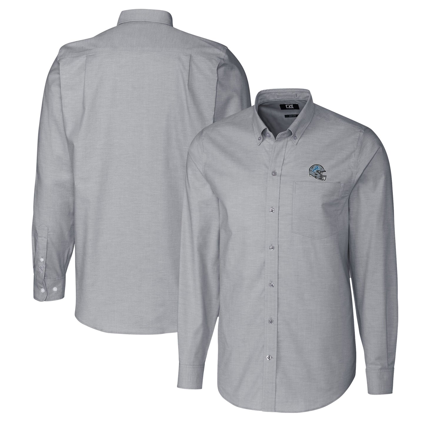Men's Cutter & Buck Charcoal Detroit Lions Helmet Stretch Oxford Long Sleeve Button-Down Shirt
