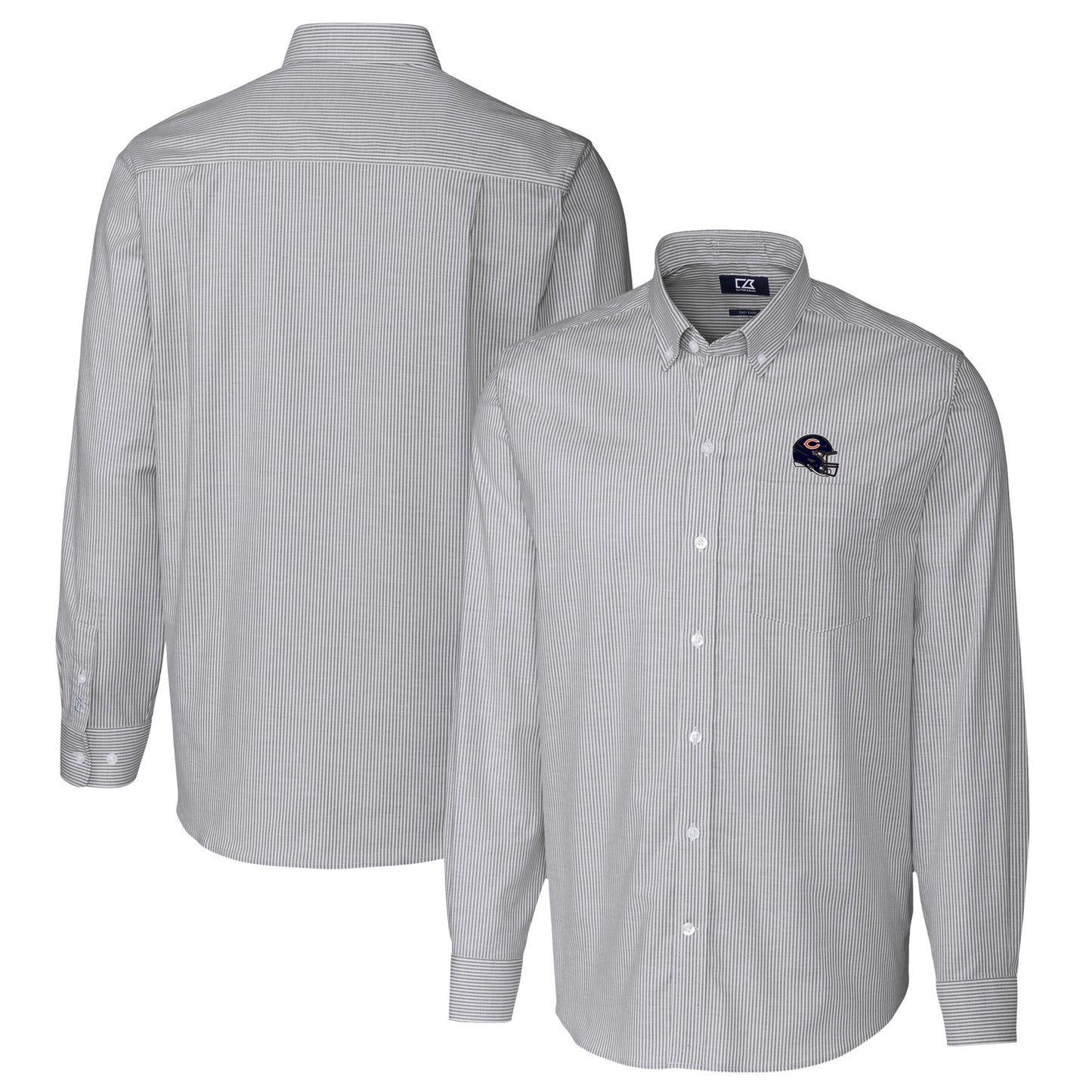Men's Cutter & Buck Charcoal Chicago Bears Helmet Stretch Oxford Stripe Long Sleeve Button-Down Shirt