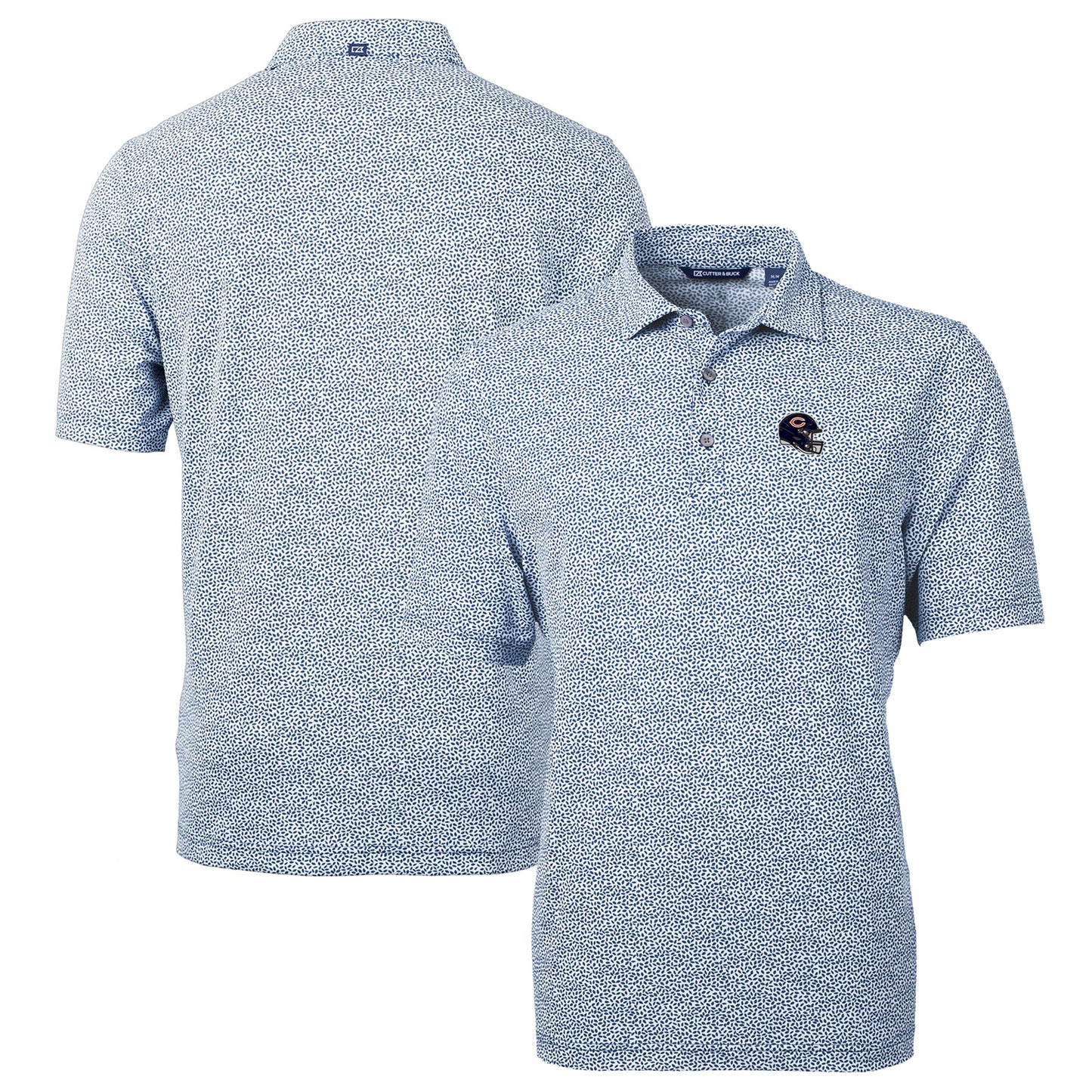 Men's Cutter & Buck Navy Chicago Bears Helmet Virtue Eco Pique Botanical Print Recycled Polo