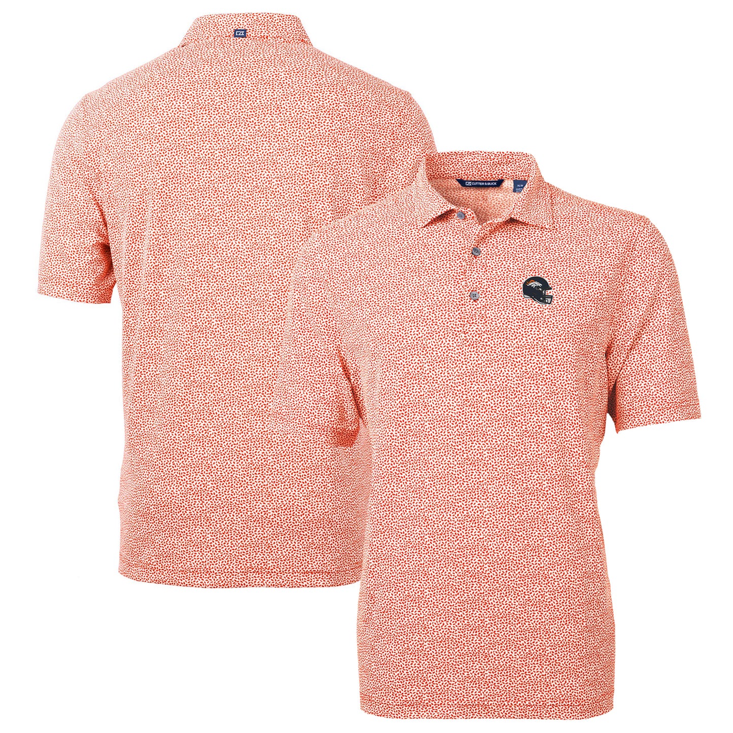 Men's Cutter & Buck Orange Denver Broncos Helmet Virtue Eco Pique Botanical Print Recycled Polo