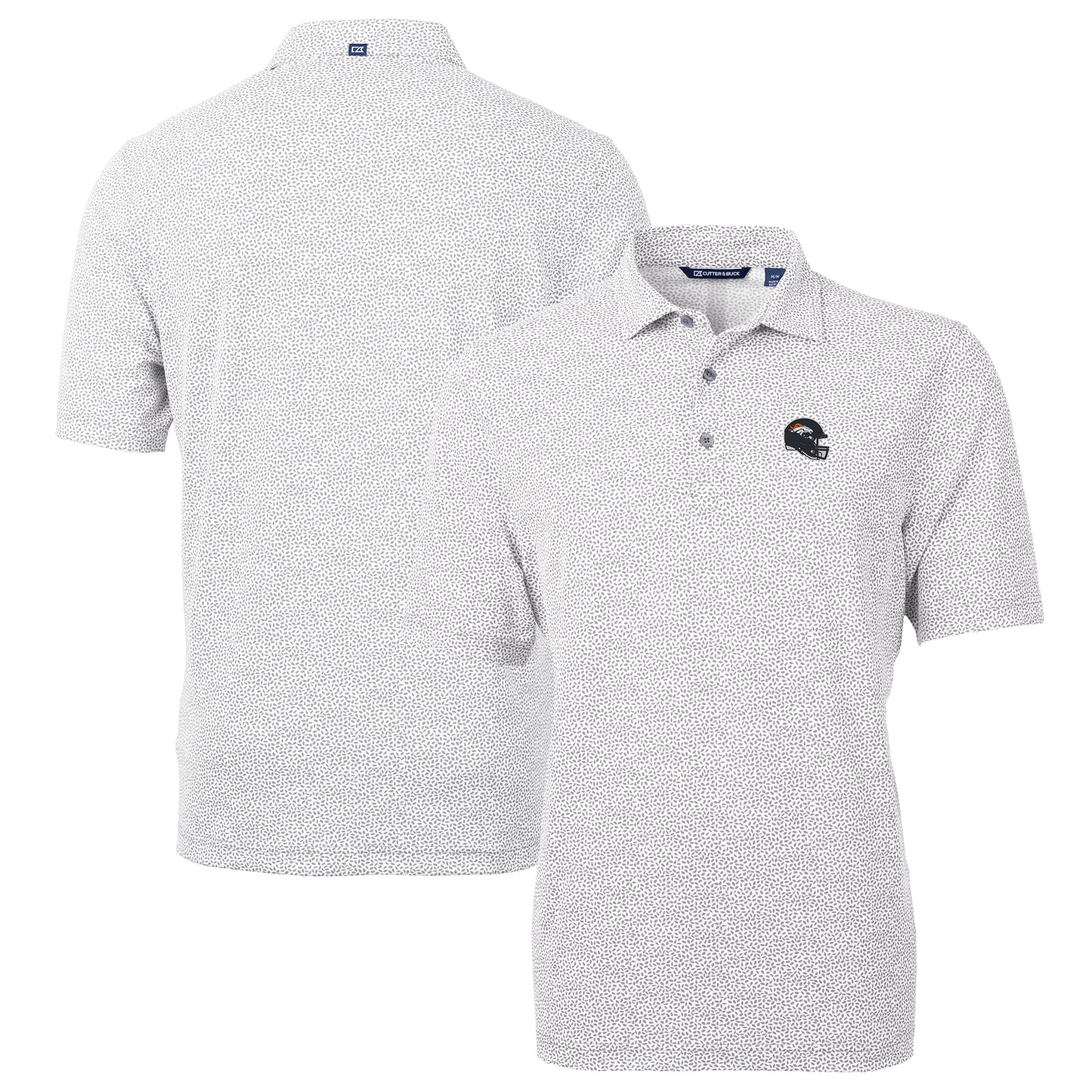 Men's Cutter & Buck Gray Denver Broncos Helmet Virtue Eco Pique Botanical Print Recycled Polo