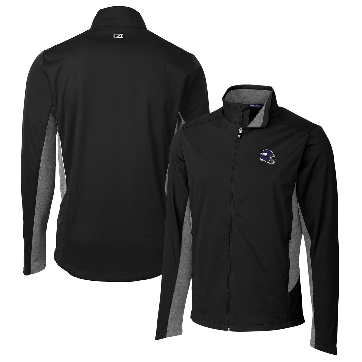 Men's Cutter & Buck Black Minnesota Vikings Helmet Navigate Softshell Full-Zip Jacket