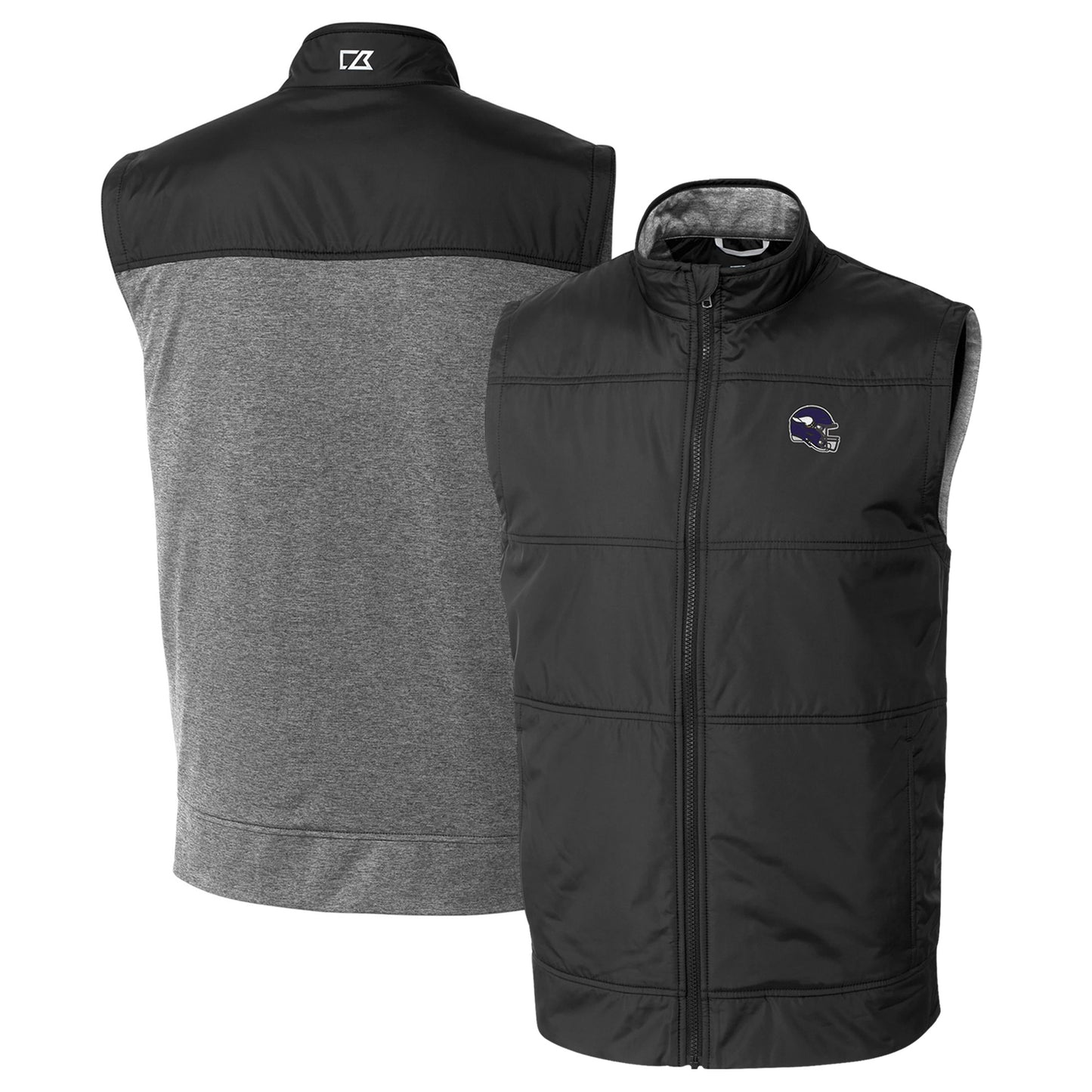 Men's Cutter & Buck Black Minnesota Vikings Helmet Stealth Hybrid Quilted Windbreaker Full-Zip Vest