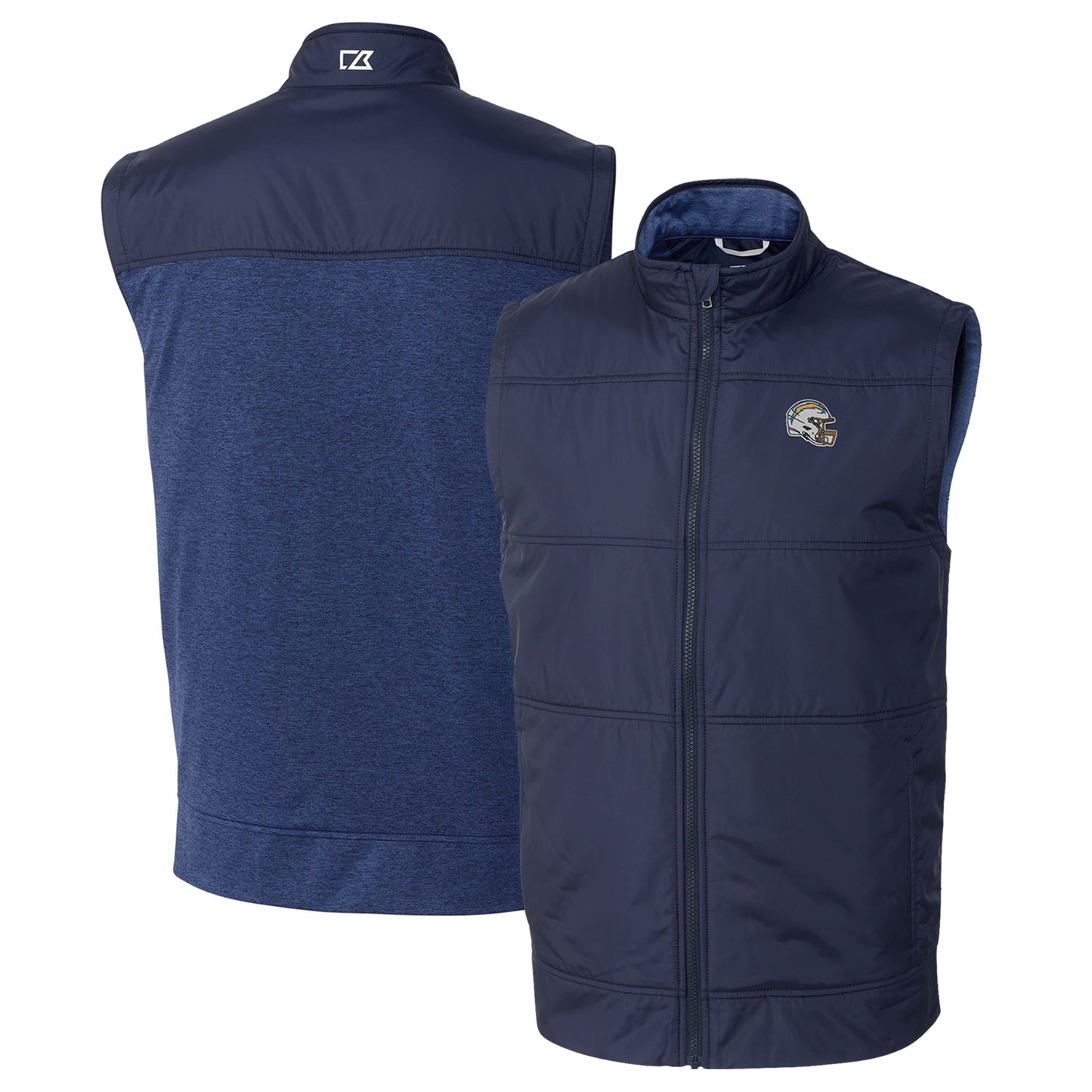 Men's Cutter & Buck Navy Los Angeles Chargers Helmet Stealth Hybrid Quilted Windbreaker Full-Zip Vest