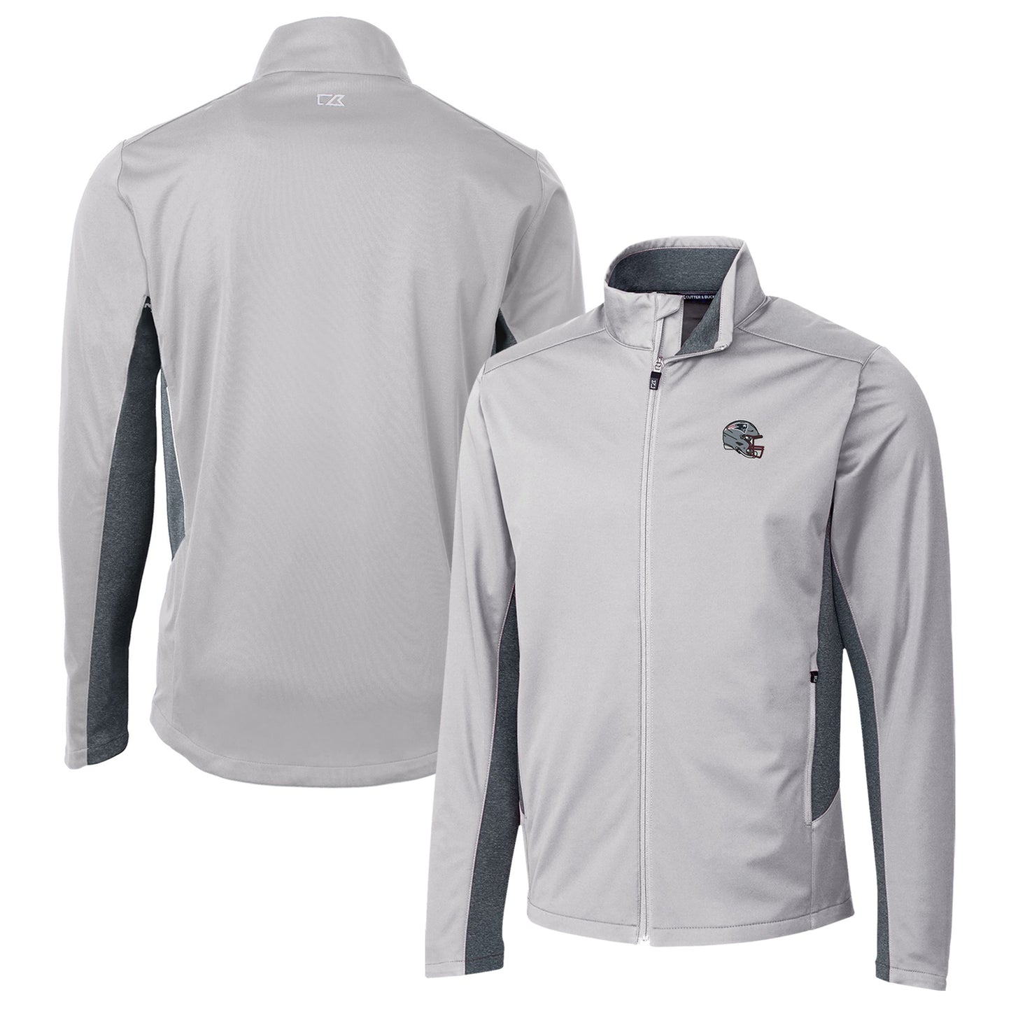 Men's Cutter & Buck Gray New England Patriots Helmet Navigate Softshell Full-Zip Jacket