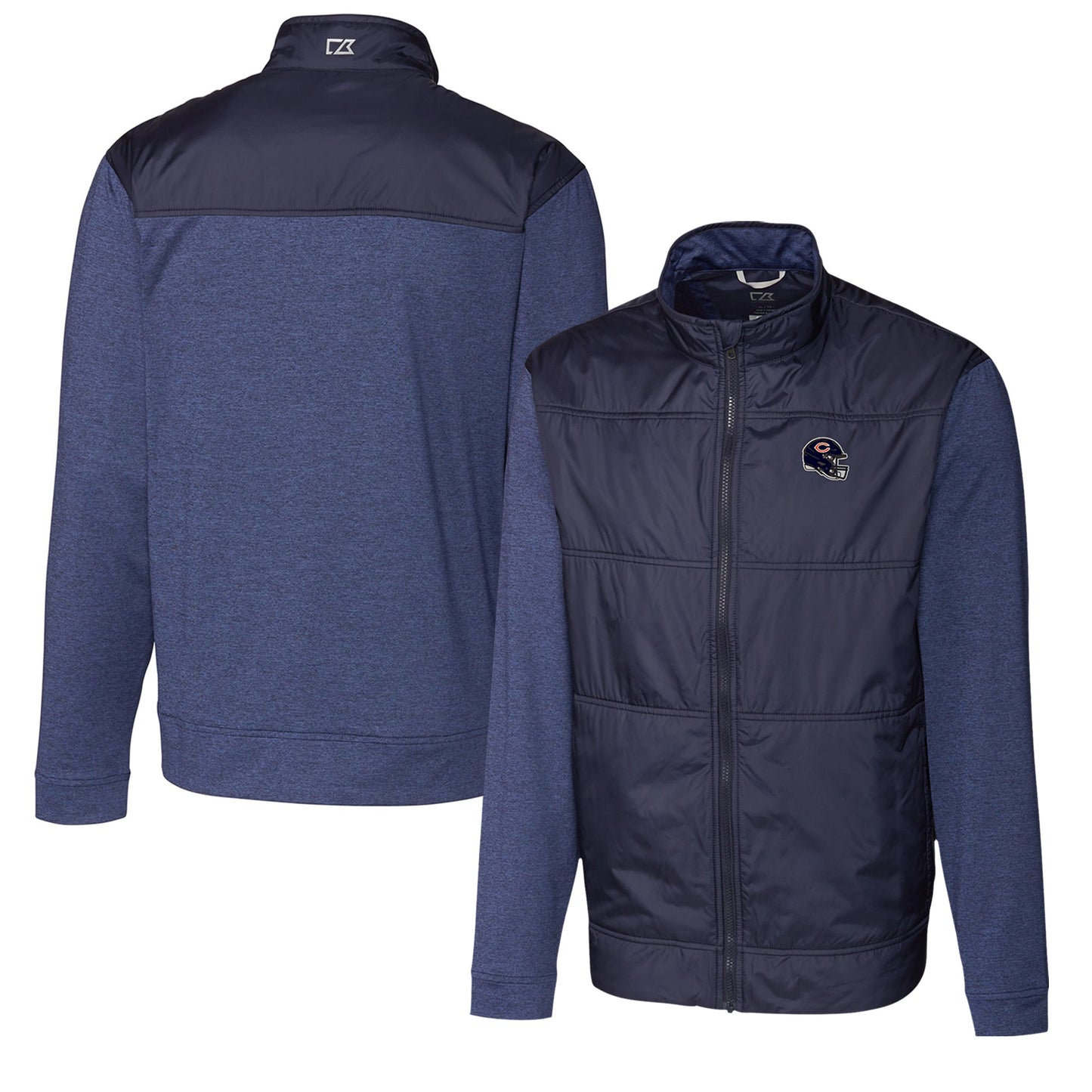 Men's Cutter & Buck Navy Chicago Bears Helmet Stealth Hybrid Quilted Full-Zip Windbreaker Jacket