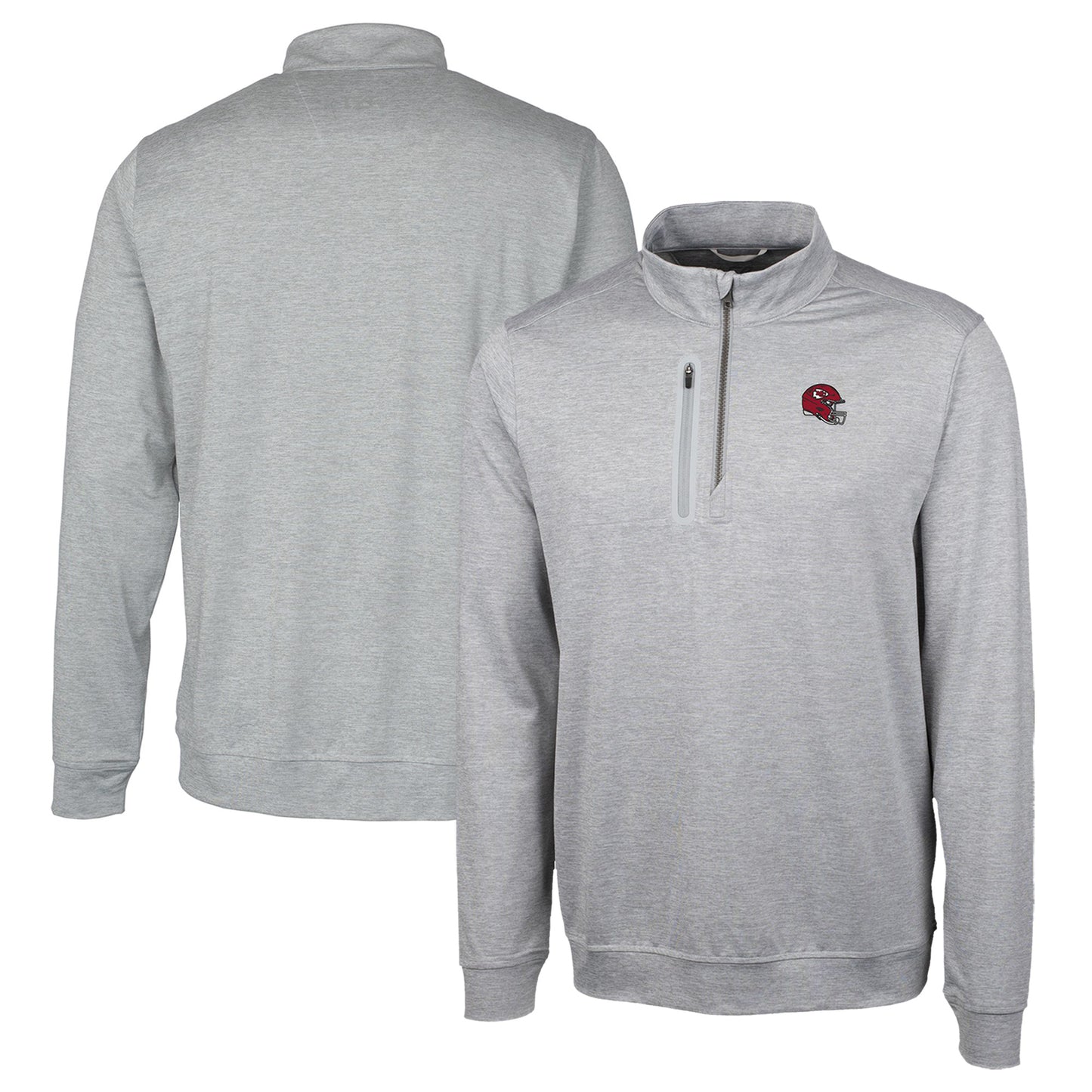 Men's Cutter & Buck Silver Kansas City Chiefs Helmet Stealth Heathered Quarter-Zip Pullover Top