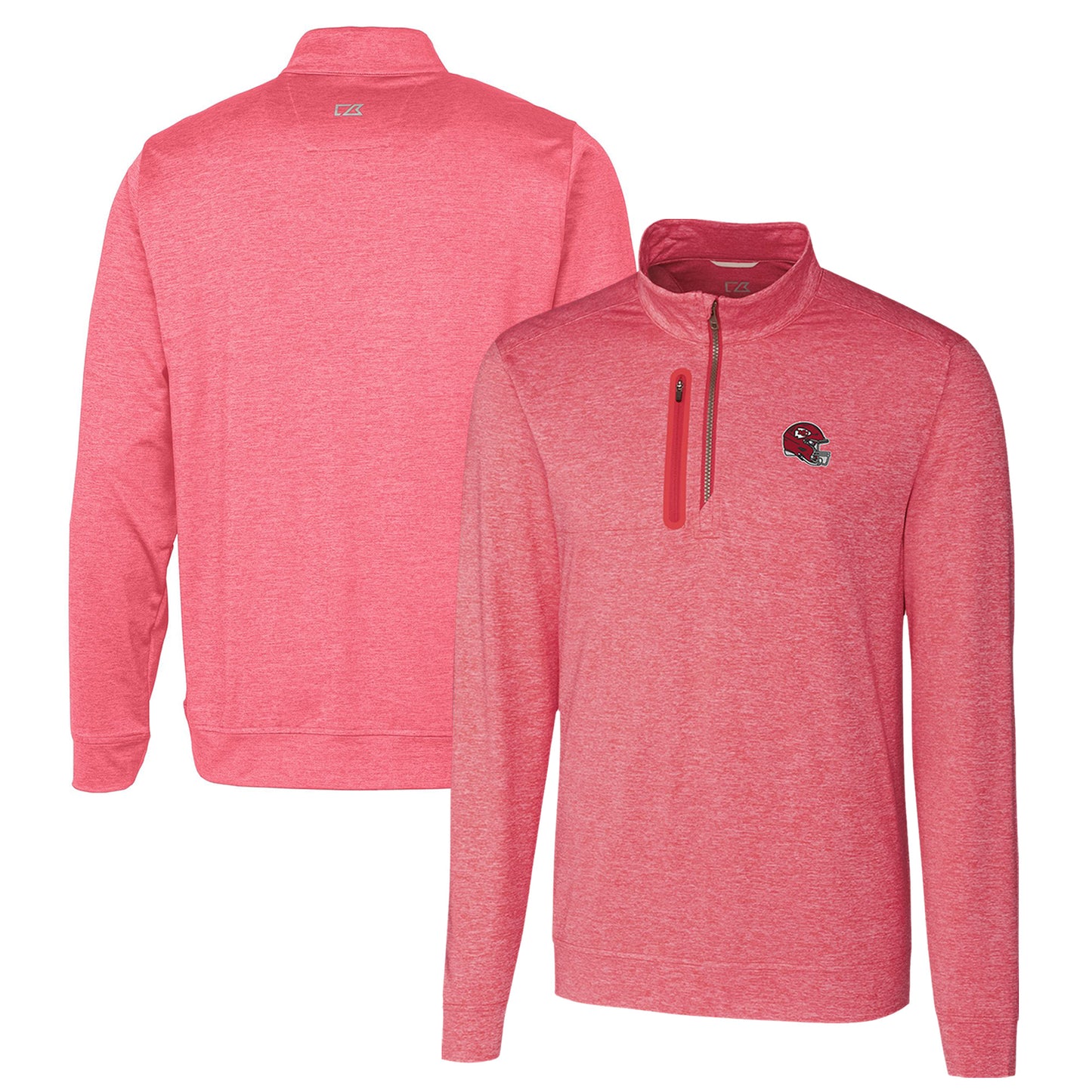 Men's Cutter & Buck Red Kansas City Chiefs Helmet Stealth Heathered Quarter-Zip Pullover Top