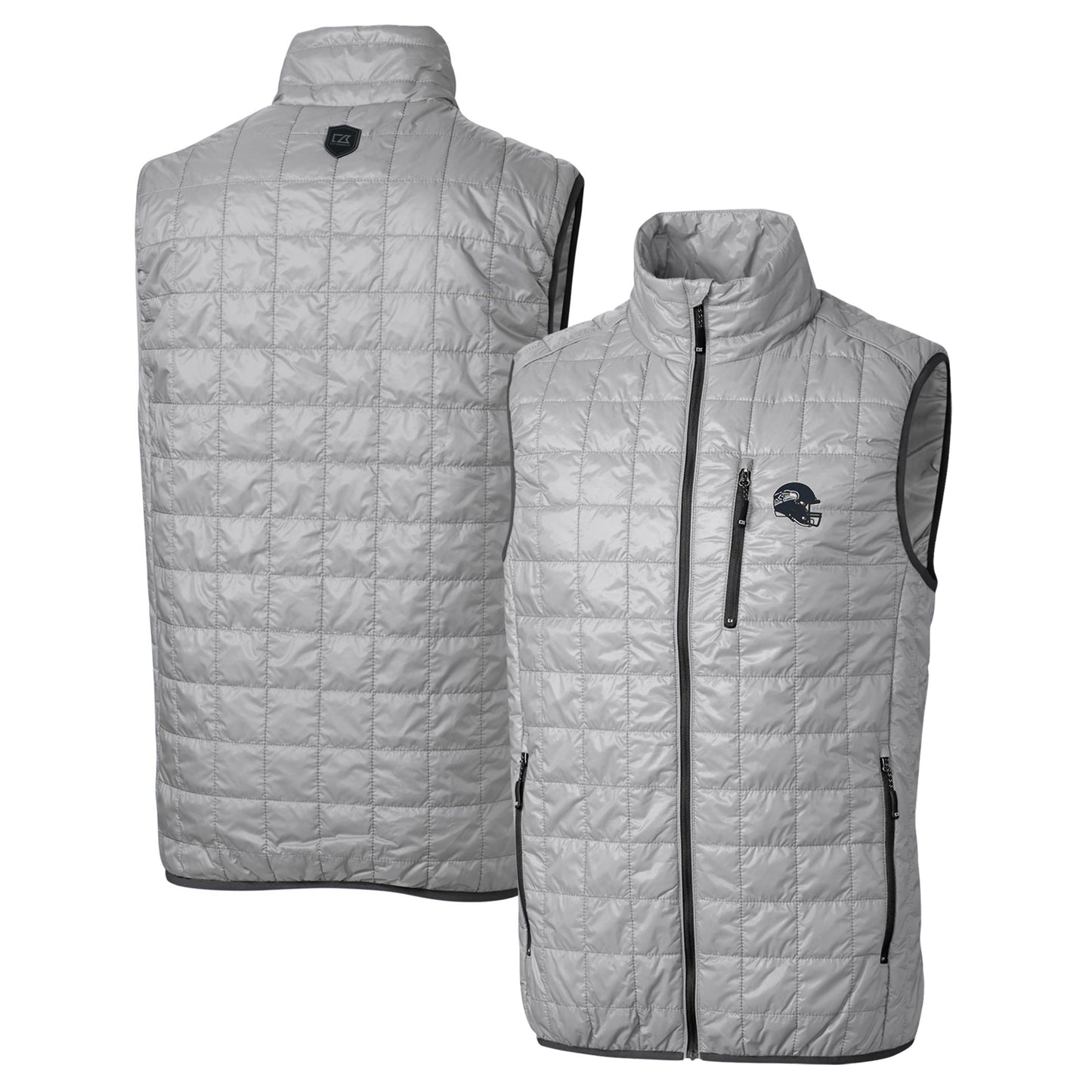 Men's Cutter & Buck Silver Seattle Seahawks Helmet Rainier PrimaLoft Eco Insulated Full-Zip Puffer Vest