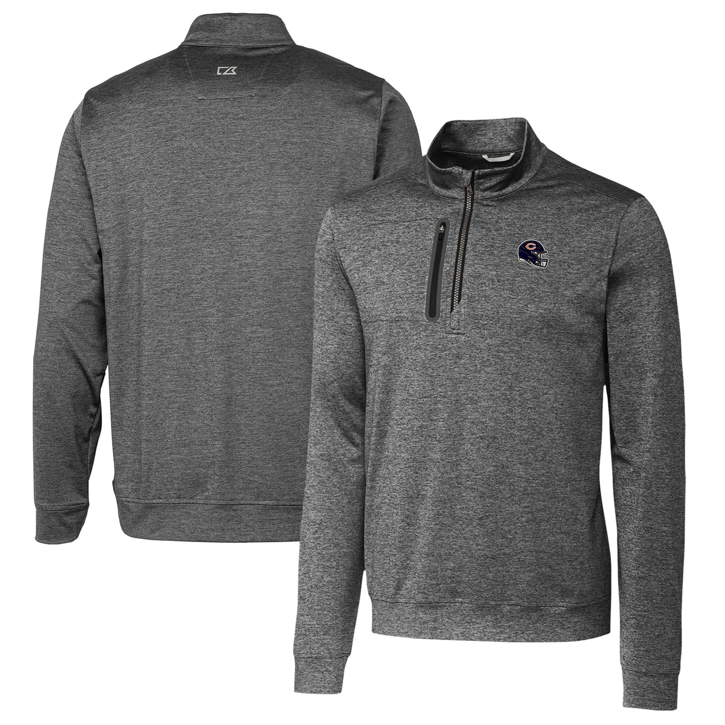 Men's Cutter & Buck Gray Chicago Bears Helmet Stealth Heathered Quarter-Zip Pullover Top