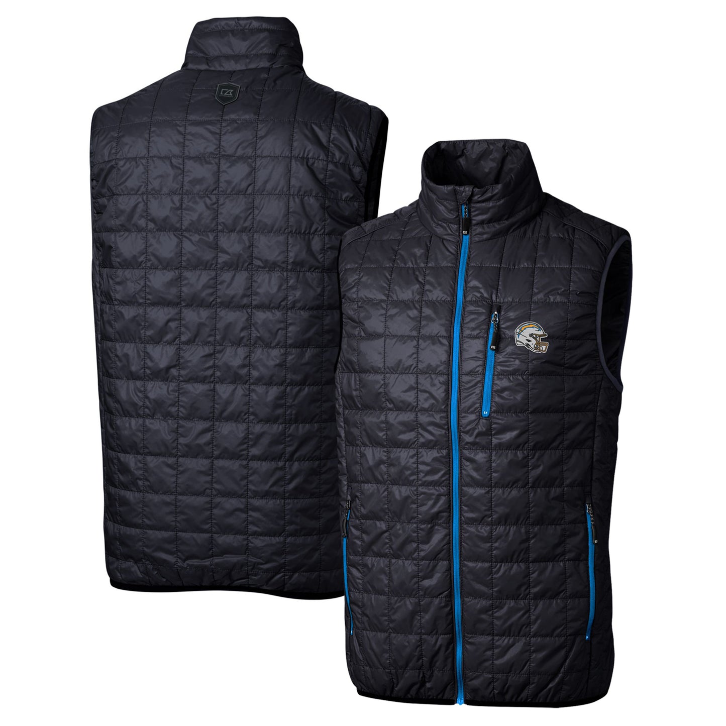 Men's Cutter & Buck Navy Los Angeles Chargers Helmet Rainier PrimaLoft Eco Insulated Full-Zip Puffer Vest