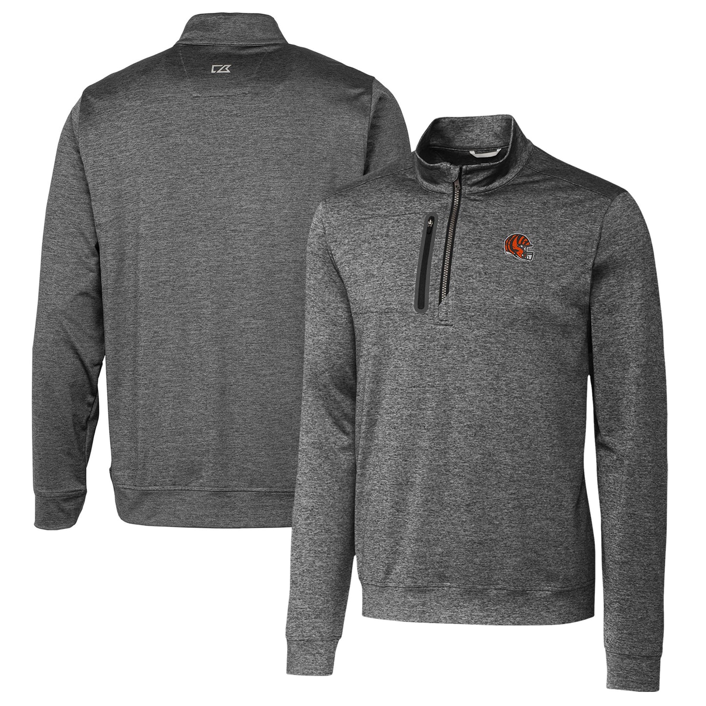 Men's Cutter & Buck Gray Cincinnati Bengals Helmet Stealth Heathered Quarter-Zip Pullover Top