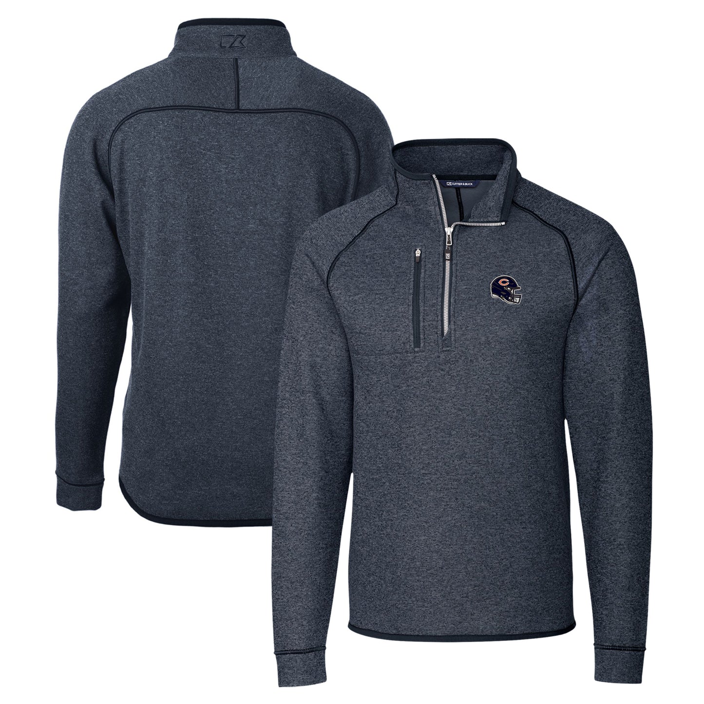 Men's Cutter & Buck Navy Chicago Bears Helmet Mainsail Sweater-Knit Half-Zip Pullover Jacket