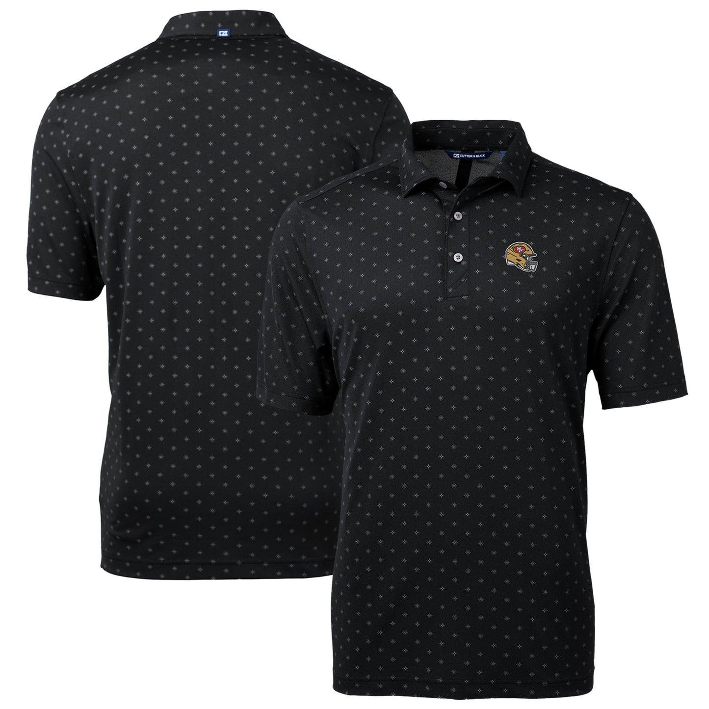 Men's Cutter & Buck Black San Francisco 49ers Helmet Virtue Eco Pique Tile Print Recycled Polo