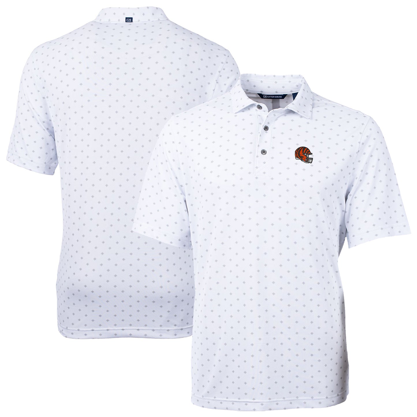 Men's Cutter & Buck White Cincinnati Bengals Helmet Virtue Eco Pique Tile Print Recycled Polo
