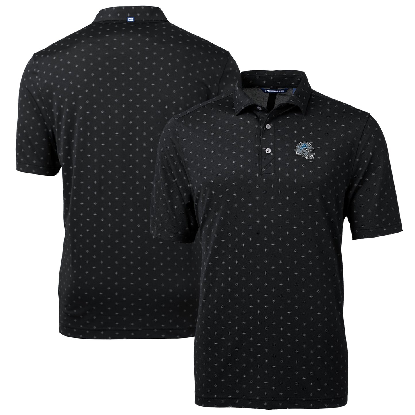 Men's Cutter & Buck Black Detroit Lions Helmet Virtue Eco Pique Tile Print Recycled Polo