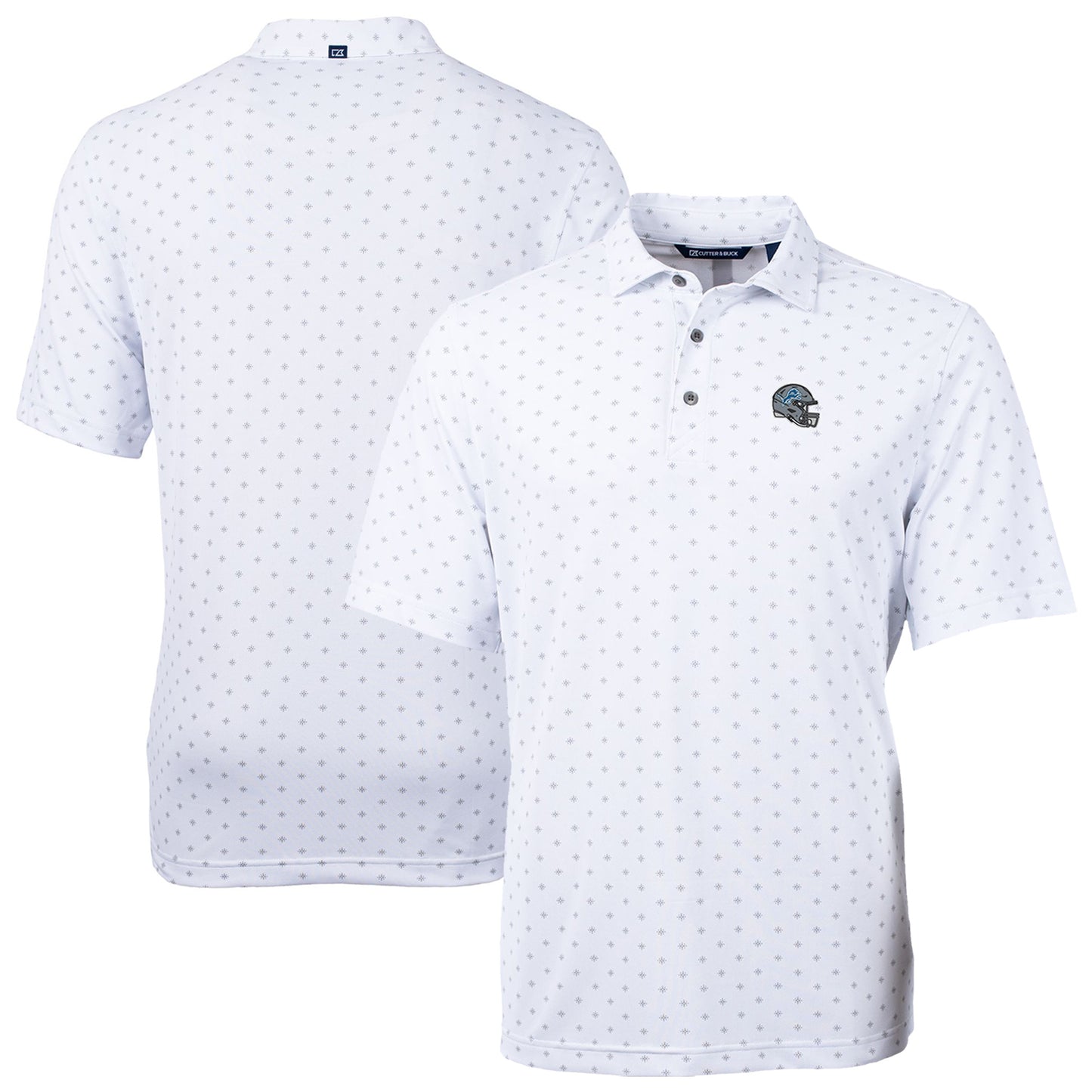 Men's Cutter & Buck White Detroit Lions Helmet Virtue Eco Pique Tile Print Recycled Polo