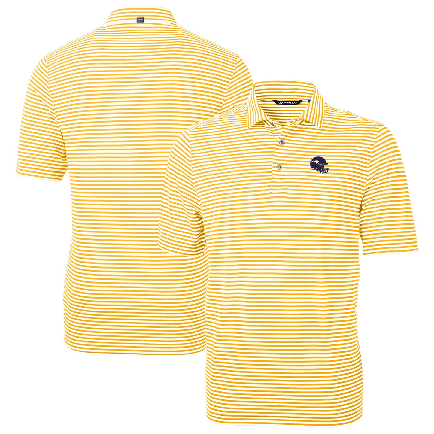 Men's Cutter & Buck Gold Minnesota Vikings Helmet Virtue Eco Pique Stripe Recycled Polo