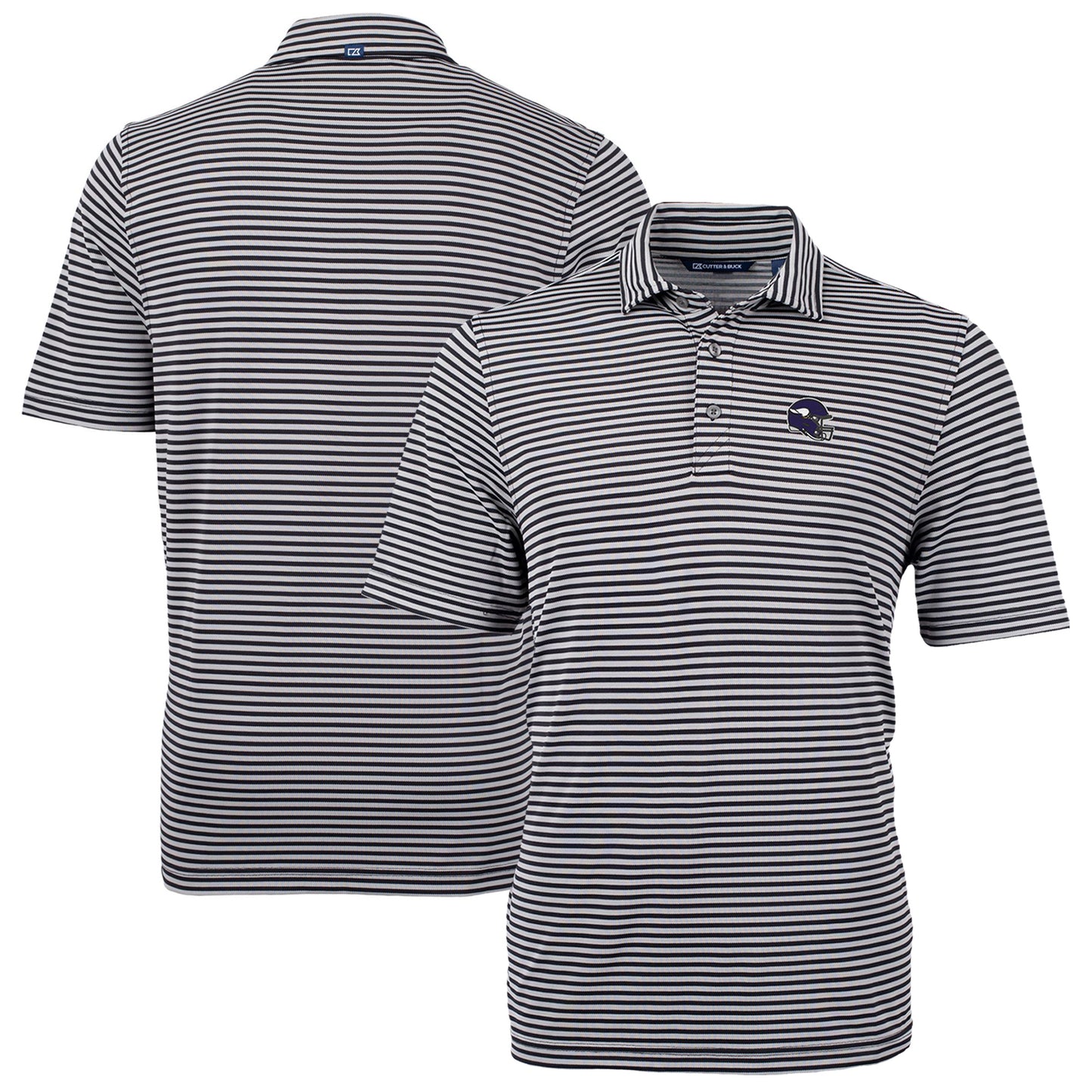 Men's Cutter & Buck Black Minnesota Vikings Helmet Virtue Eco Pique Stripe Recycled Polo