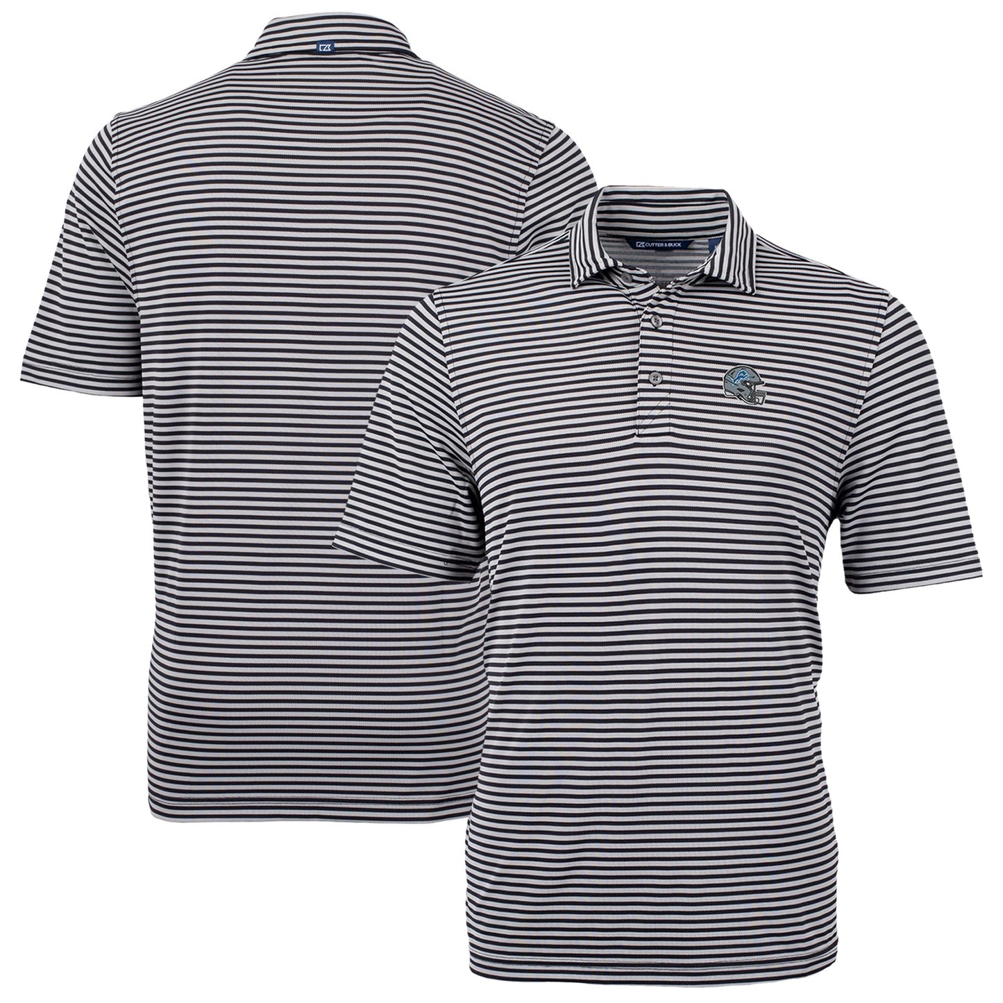 Men's Cutter & Buck Black Detroit Lions Helmet Virtue Eco Pique Stripe Recycled Polo