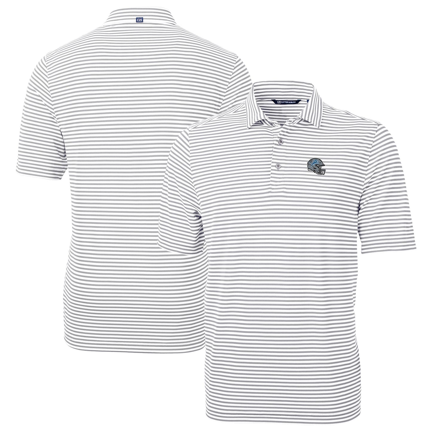 Men's Cutter & Buck Silver Detroit Lions Helmet Virtue Eco Pique Stripe Recycled Polo