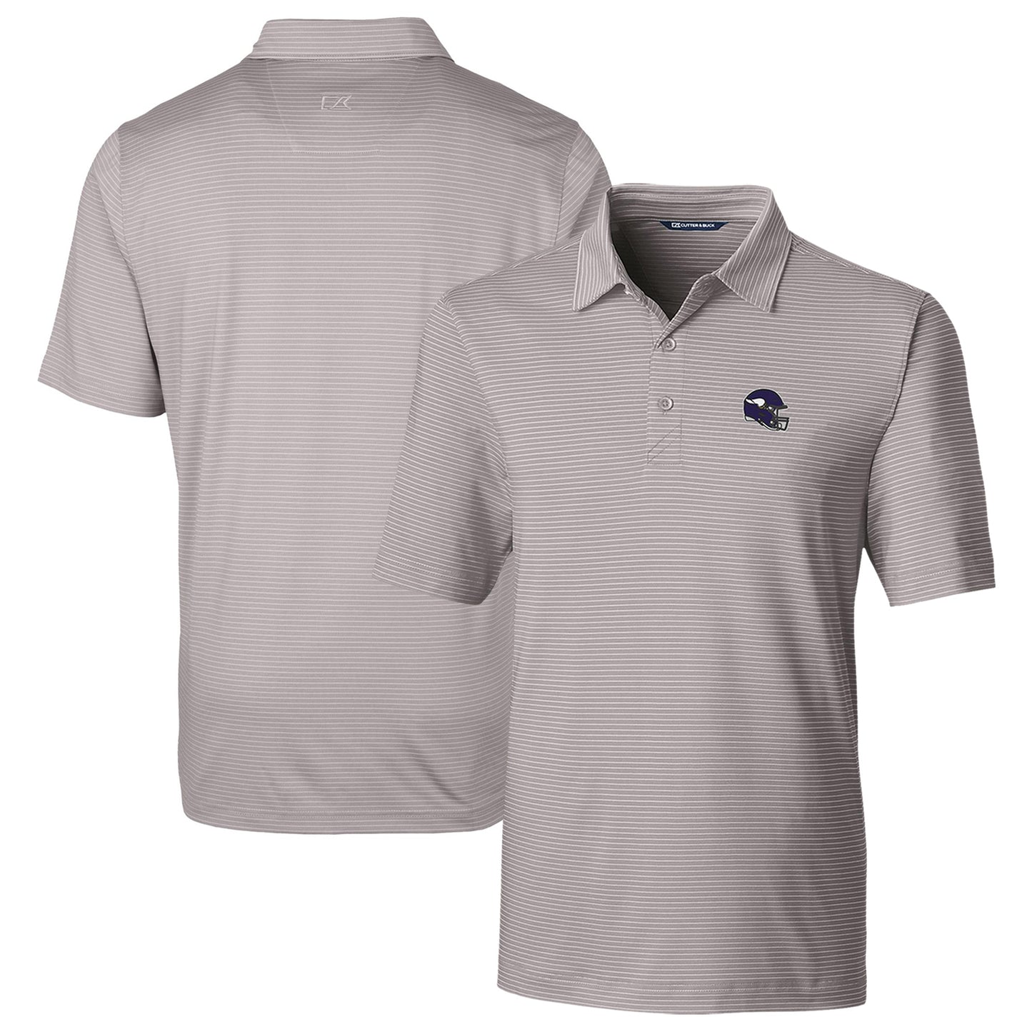 Men's Cutter & Buck Silver Minnesota Vikings Helmet Forge Pencil Stripe Stretch Polo