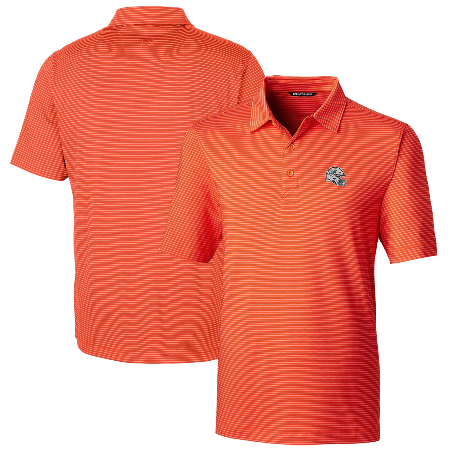 Men's Cutter & Buck Orange Miami Dolphins Helmet Forge Pencil Stripe Stretch Polo