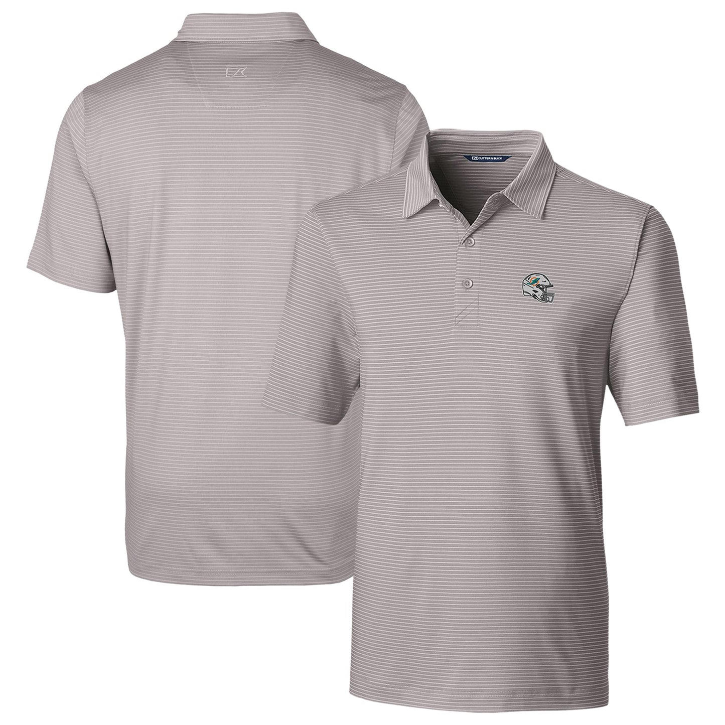 Men's Cutter & Buck Silver Miami Dolphins Helmet Forge Pencil Stripe Stretch Polo