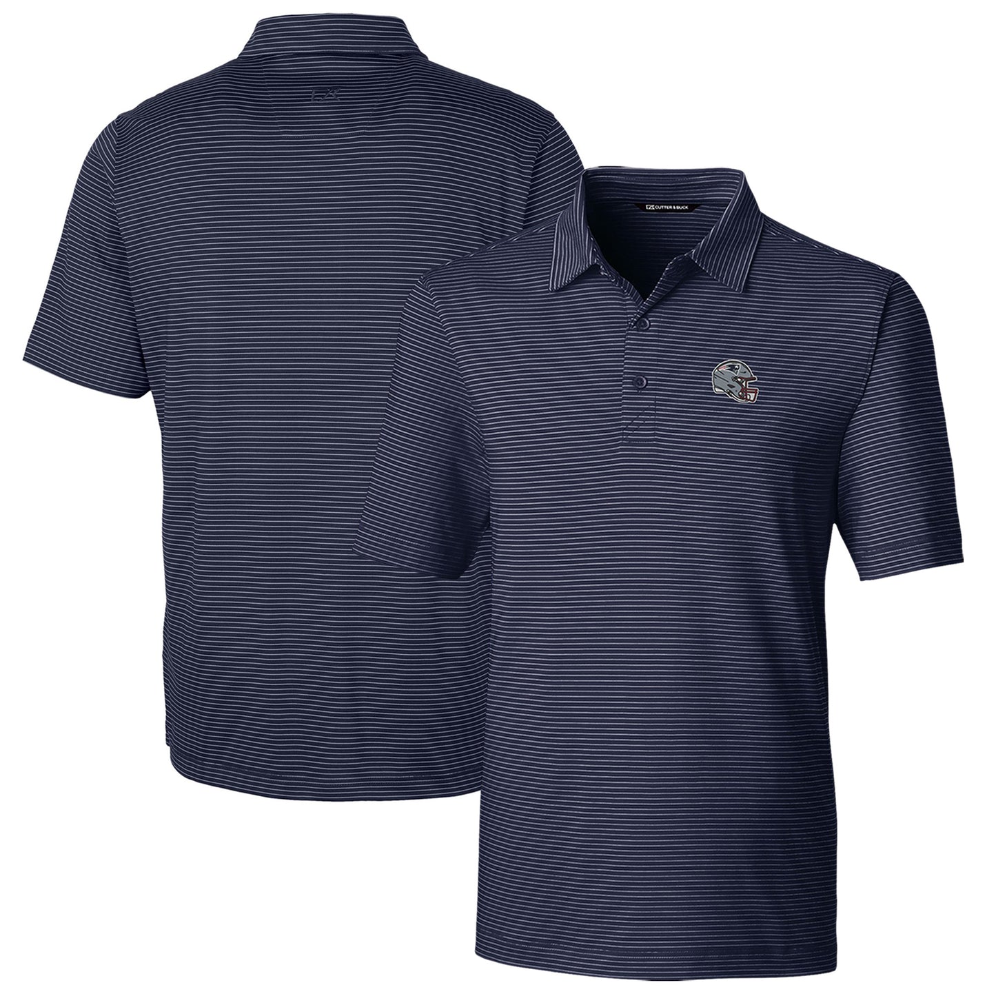 Men's Cutter & Buck Navy New England Patriots Helmet Forge Pencil Stripe Stretch Polo