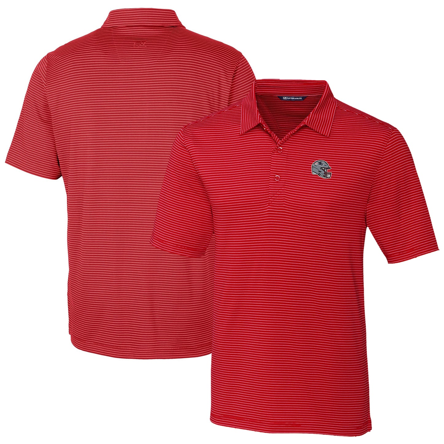 Men's Cutter & Buck Red New England Patriots Helmet Forge Pencil Stripe Stretch Polo