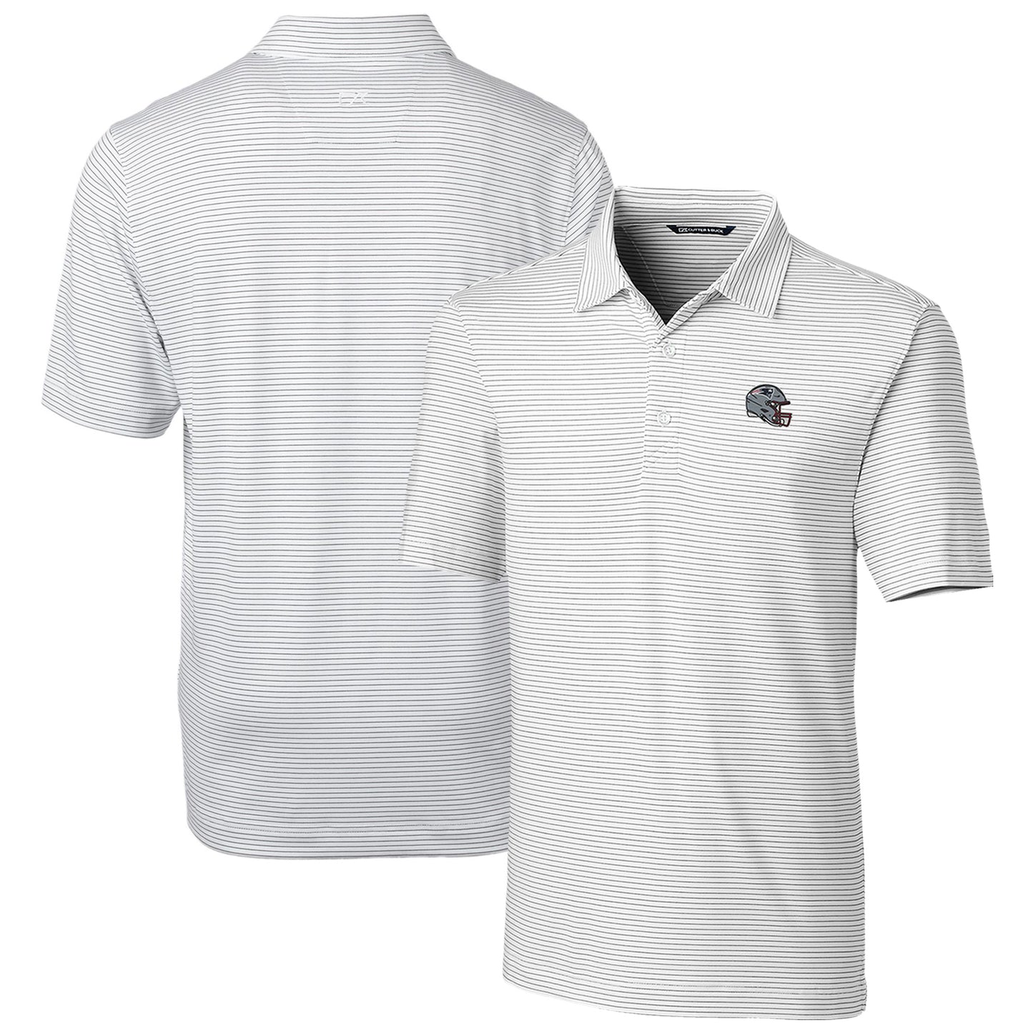 Men's Cutter & Buck White New England Patriots Helmet Forge Pencil Stripe Stretch Polo