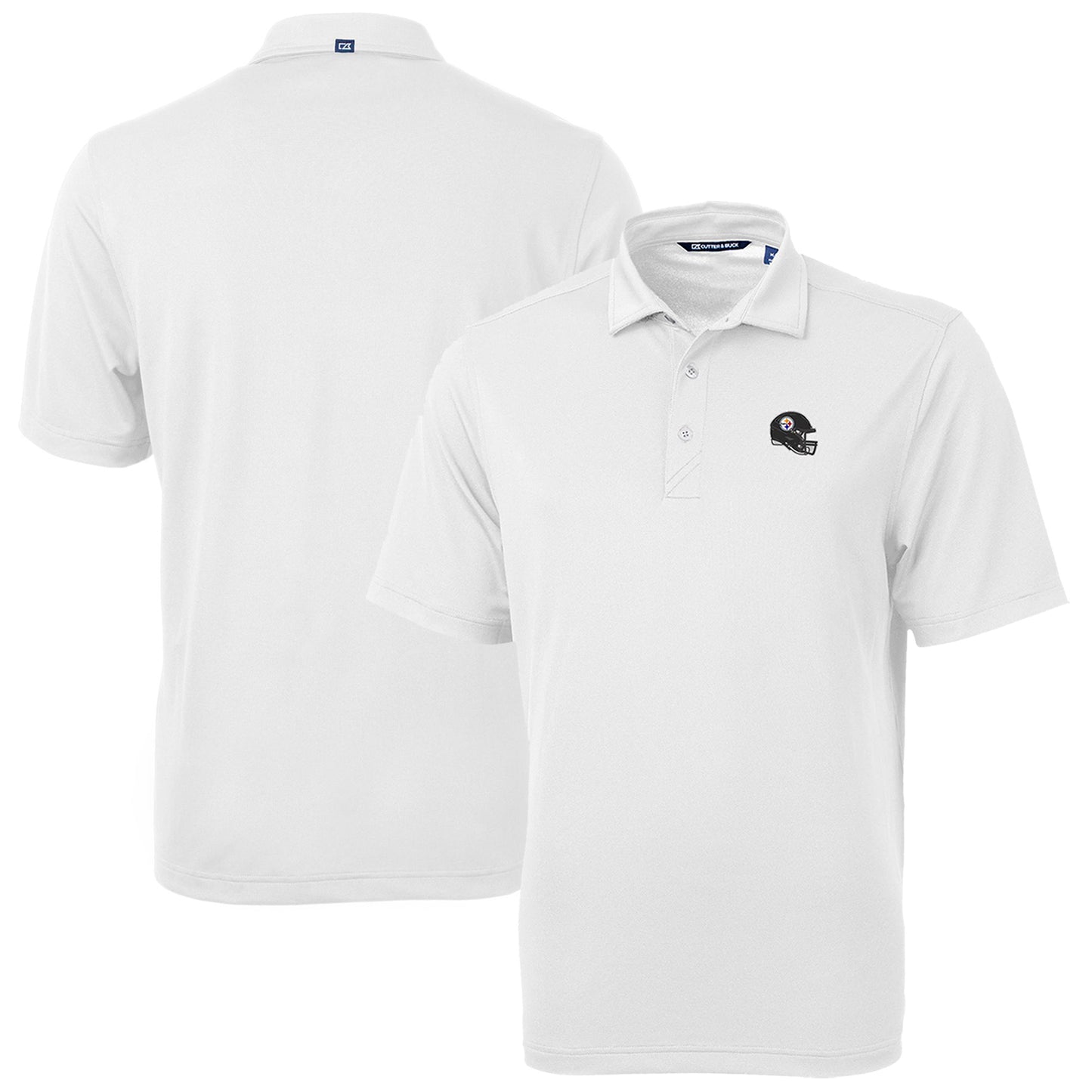 Men's Cutter & Buck White Pittsburgh Steelers Helmet Virtue Eco Pique Recycled Polo