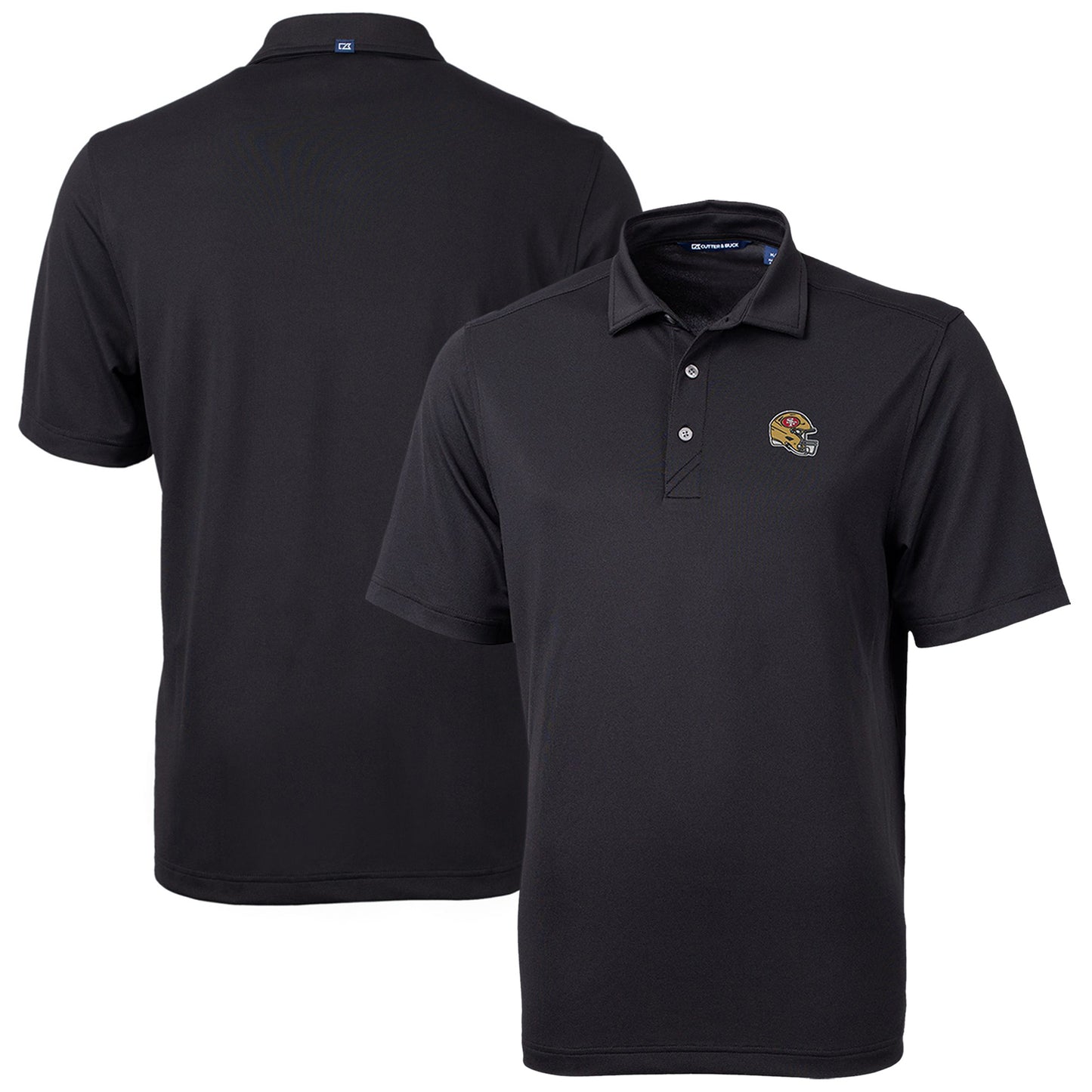 Men's Cutter & Buck Black San Francisco 49ers Helmet Virtue Eco Pique Recycled Polo