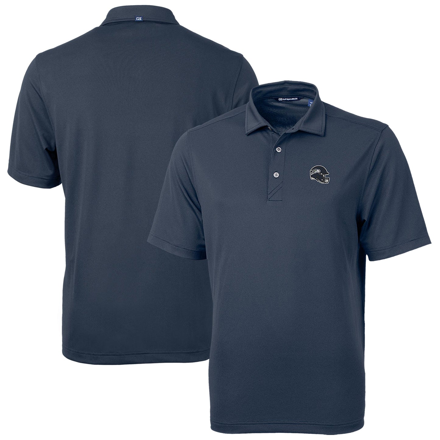 Men's Cutter & Buck Navy Seattle Seahawks Helmet Virtue Eco Pique Recycled Polo