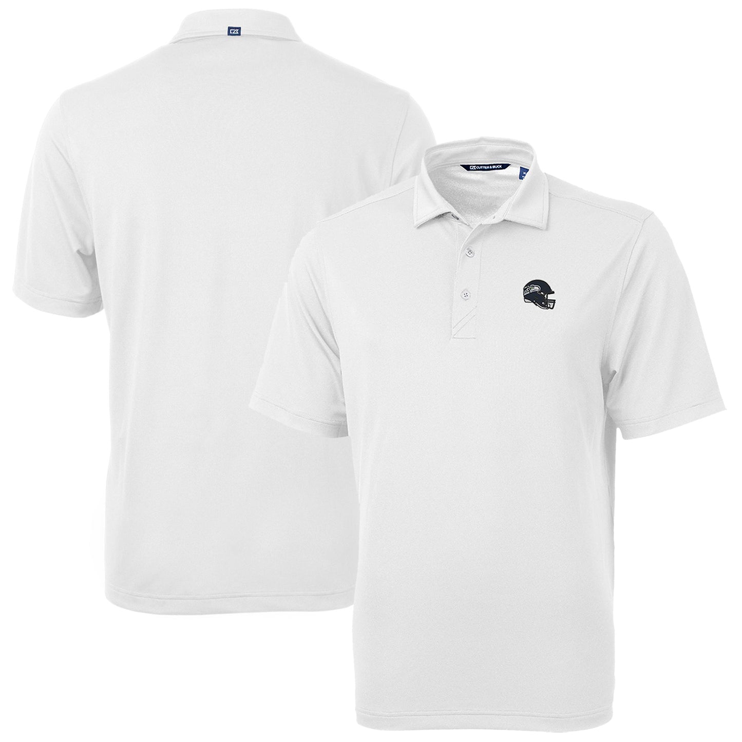 Men's Cutter & Buck White Seattle Seahawks Helmet Virtue Eco Pique Recycled Polo