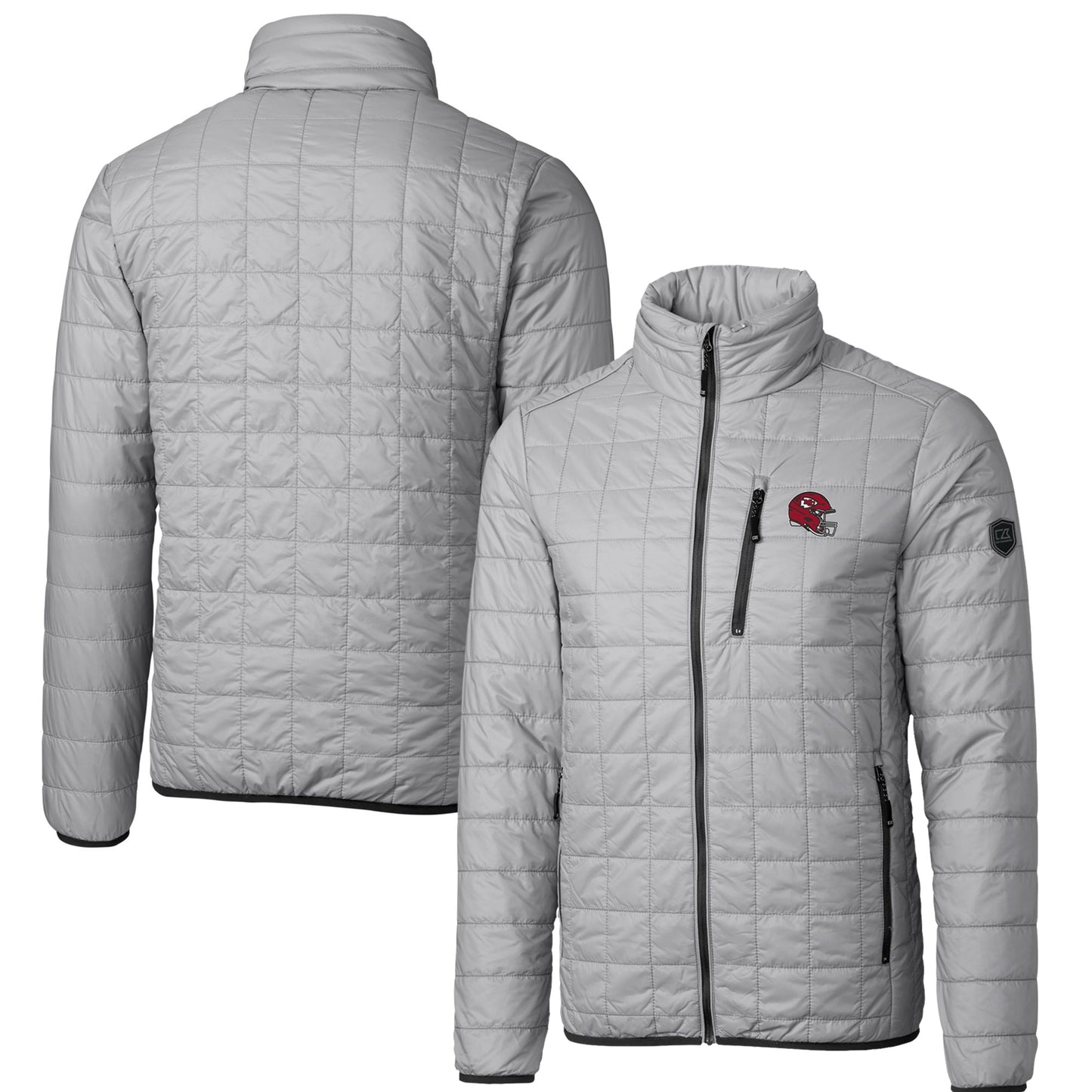Men's Cutter & Buck Silver Kansas City Chiefs Helmet Rainier PrimaLoft Eco Insulated Full-Zip Puffer Jacket