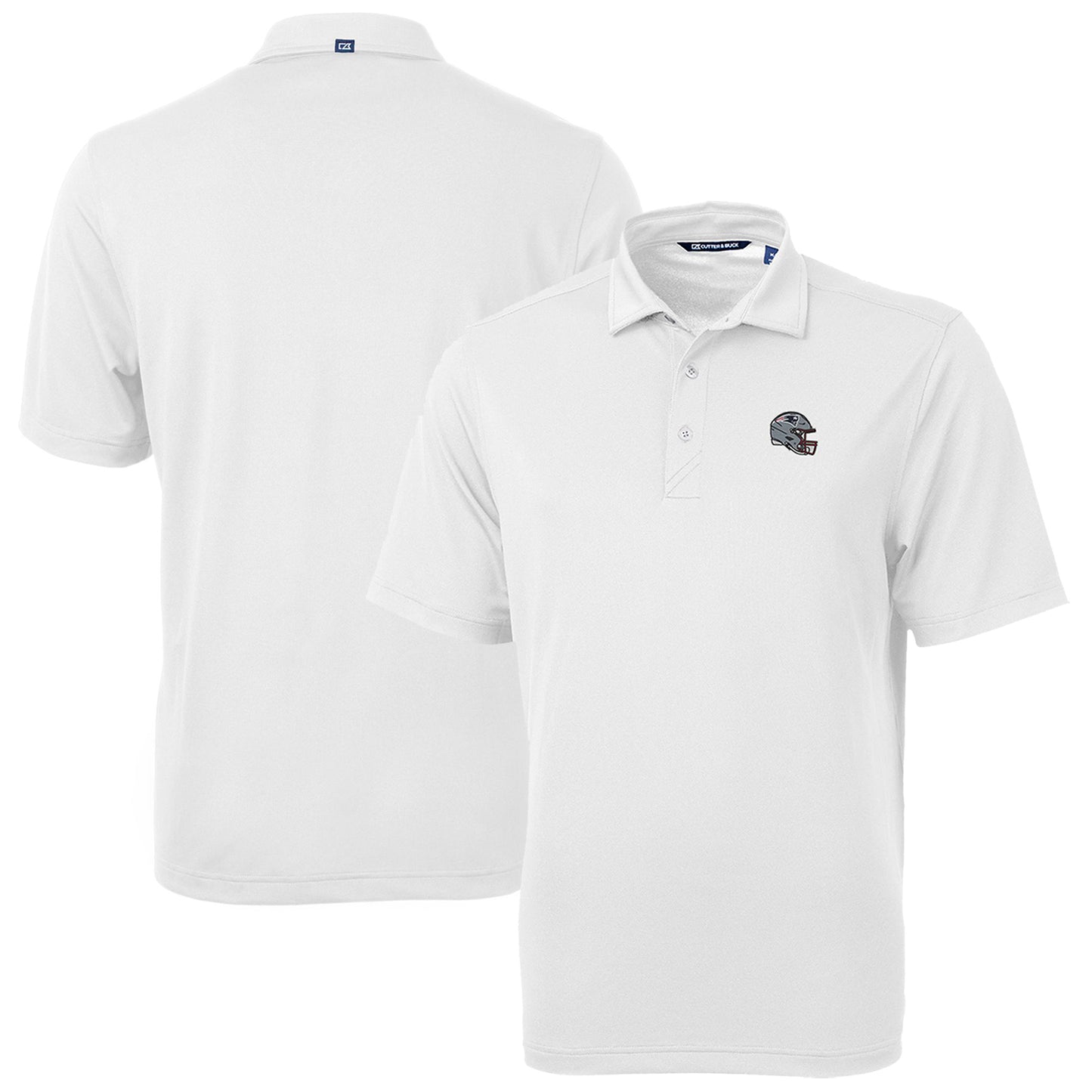 Men's Cutter & Buck White New England Patriots Helmet Virtue Eco Pique Recycled Polo