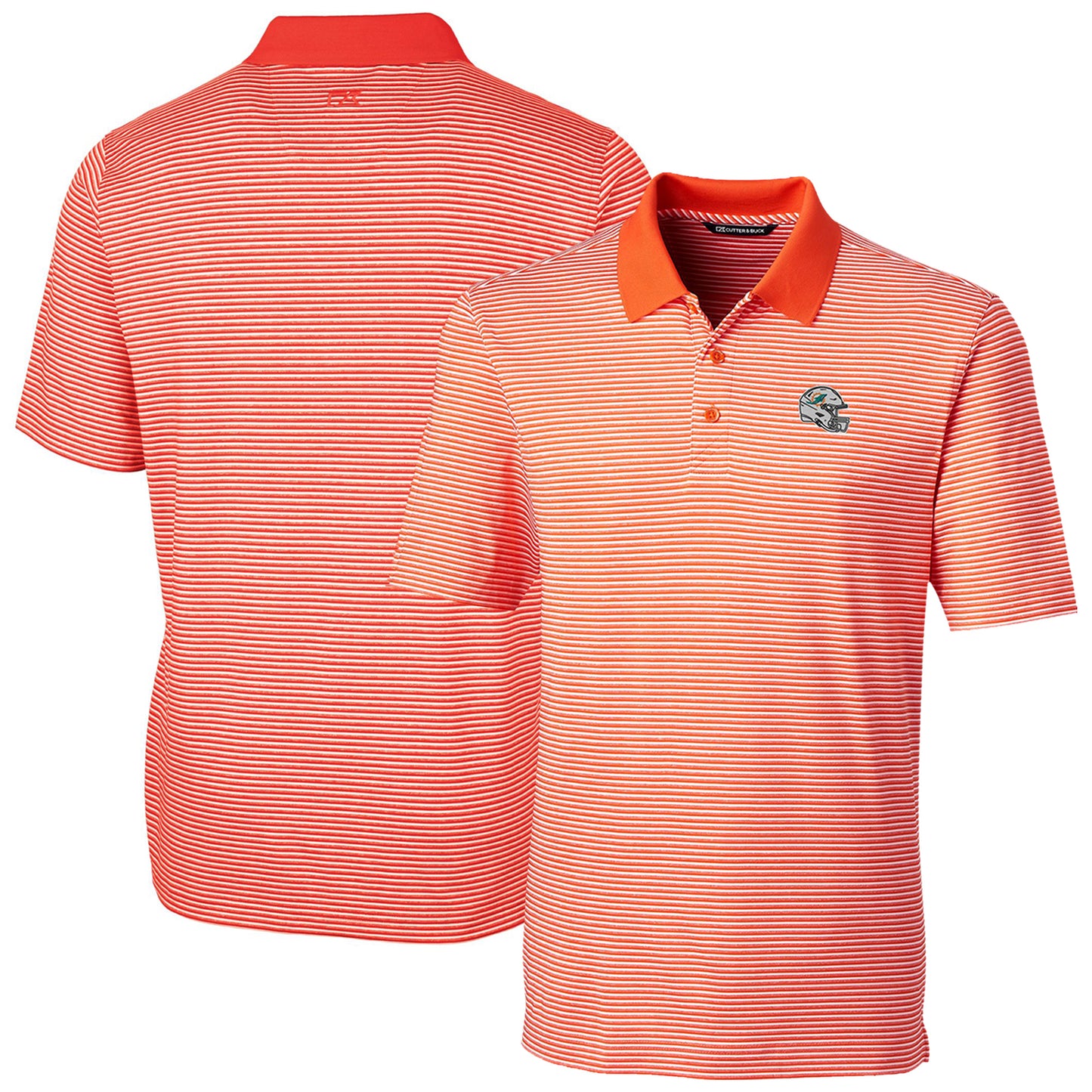 Men's Cutter & Buck Orange Miami Dolphins Helmet Forge Tonal Stripe Stretch Polo